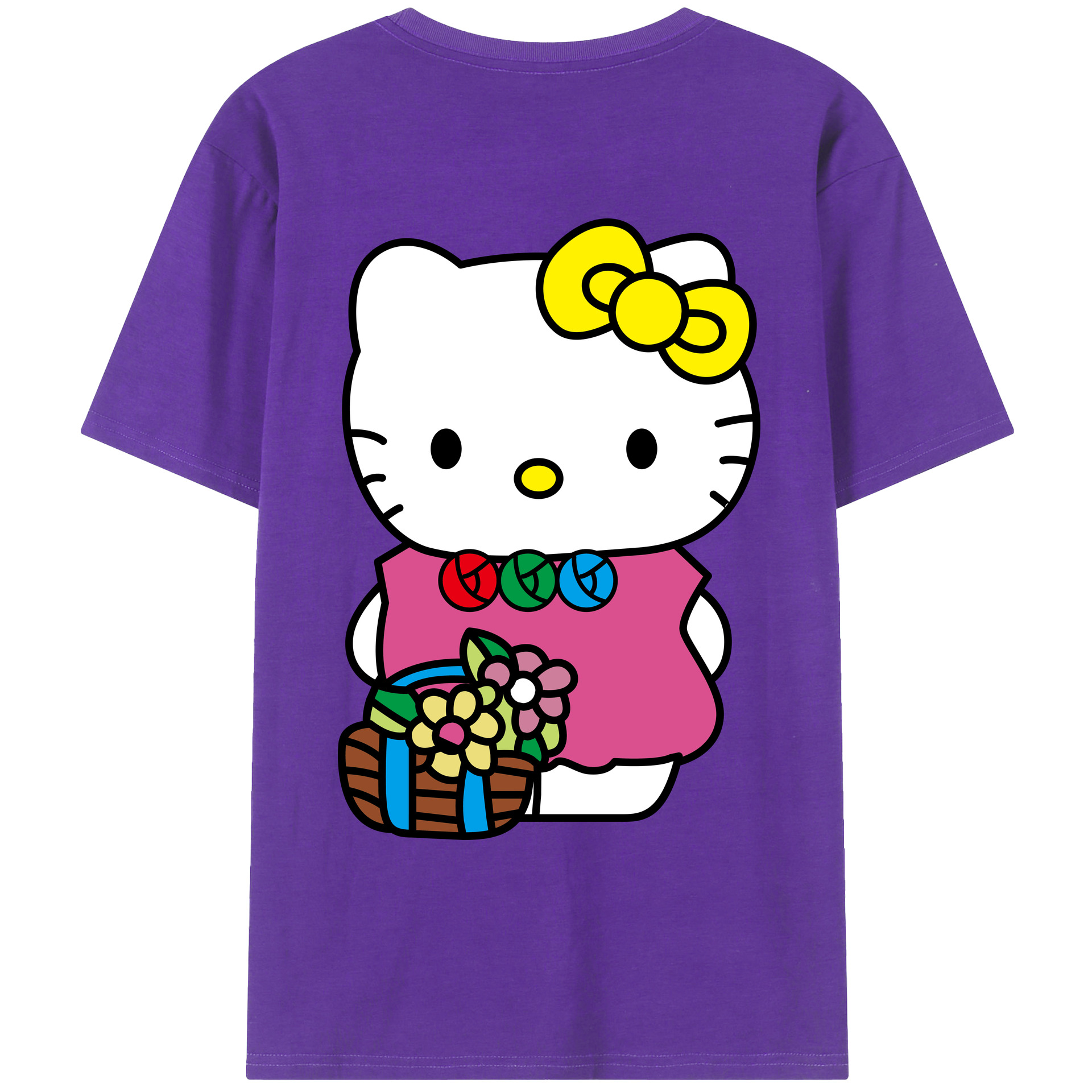 （画像用） Hello Kitty ハローキティ 綿100％ メンズ半袖Tシャツ（バックプリント） 通気性