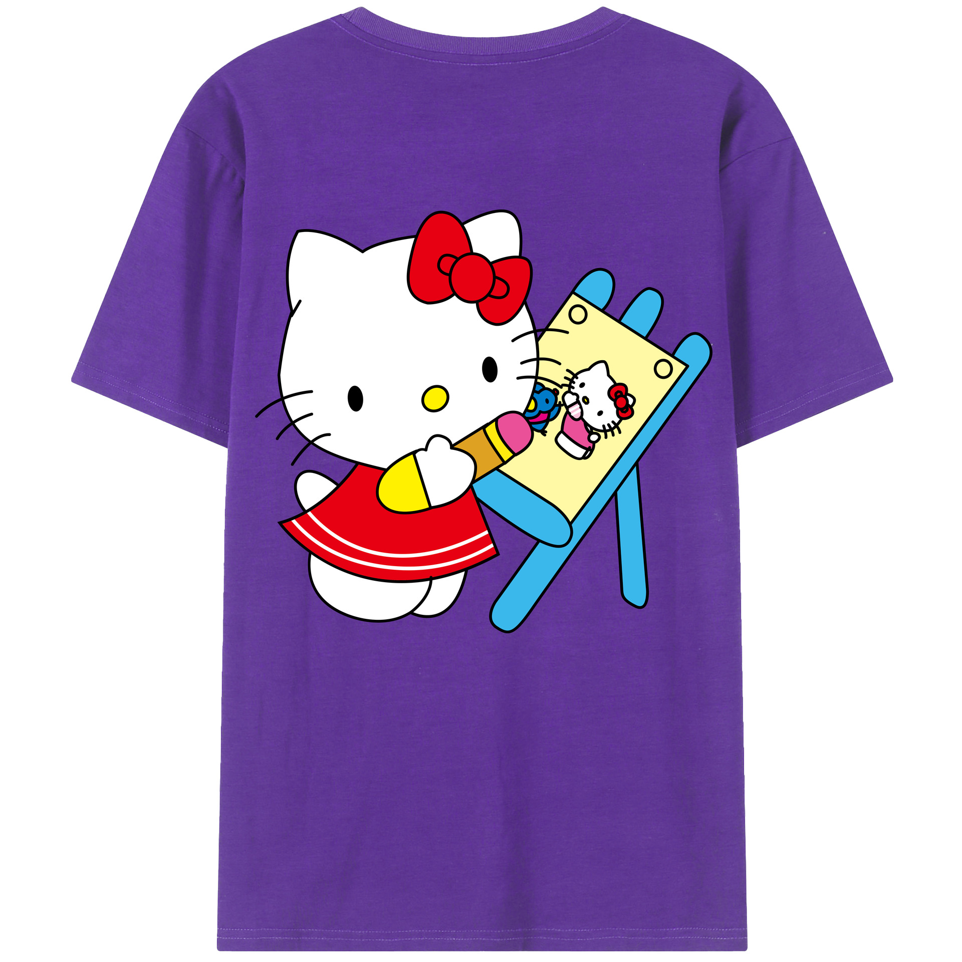 （画像用） Hello Kitty ハローキティ 綿100％ メンズ半袖Tシャツ（バックプリント） 通気性