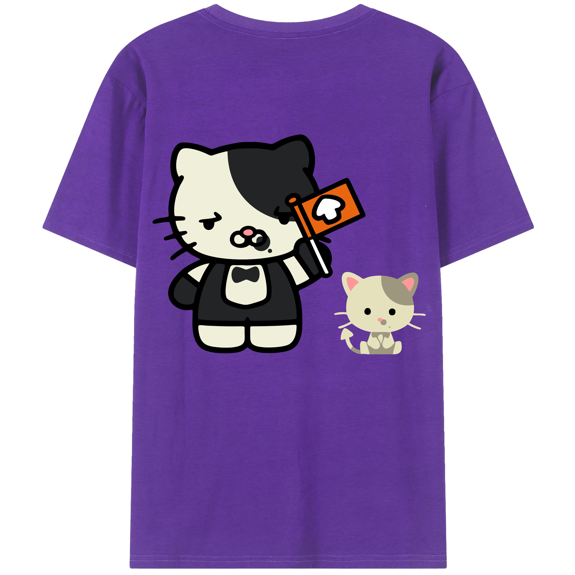 （画像用） Hello Kitty ハローキティ 綿100％ メンズ半袖Tシャツ（バックプリント） 通気性