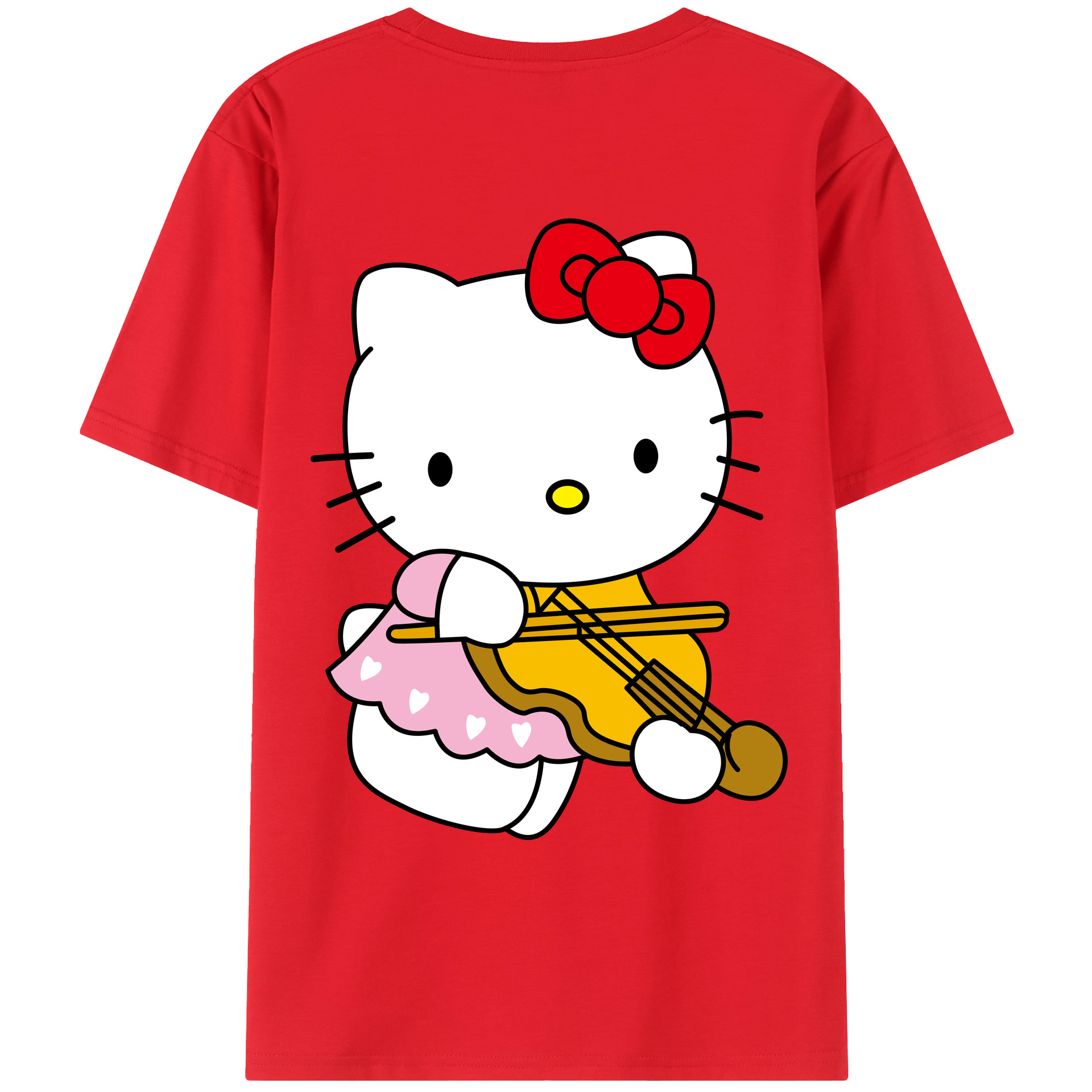 （画像用） Hello Kitty ハローキティ 綿100％ メンズ半袖Tシャツ（バックプリント） 通気性