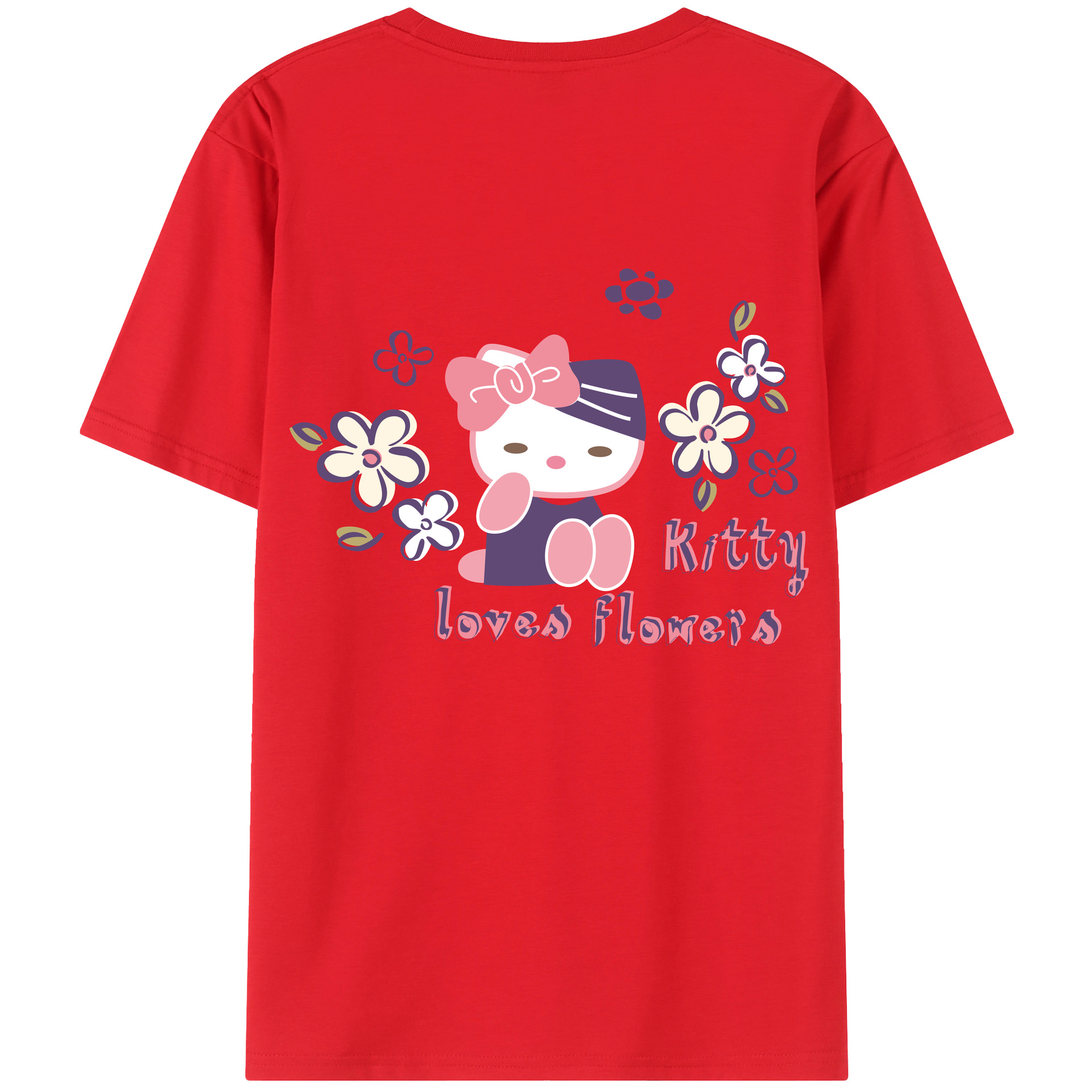 （画像用） Hello Kitty ハローキティ 綿100％ メンズ半袖Tシャツ（バックプリント） 通気性