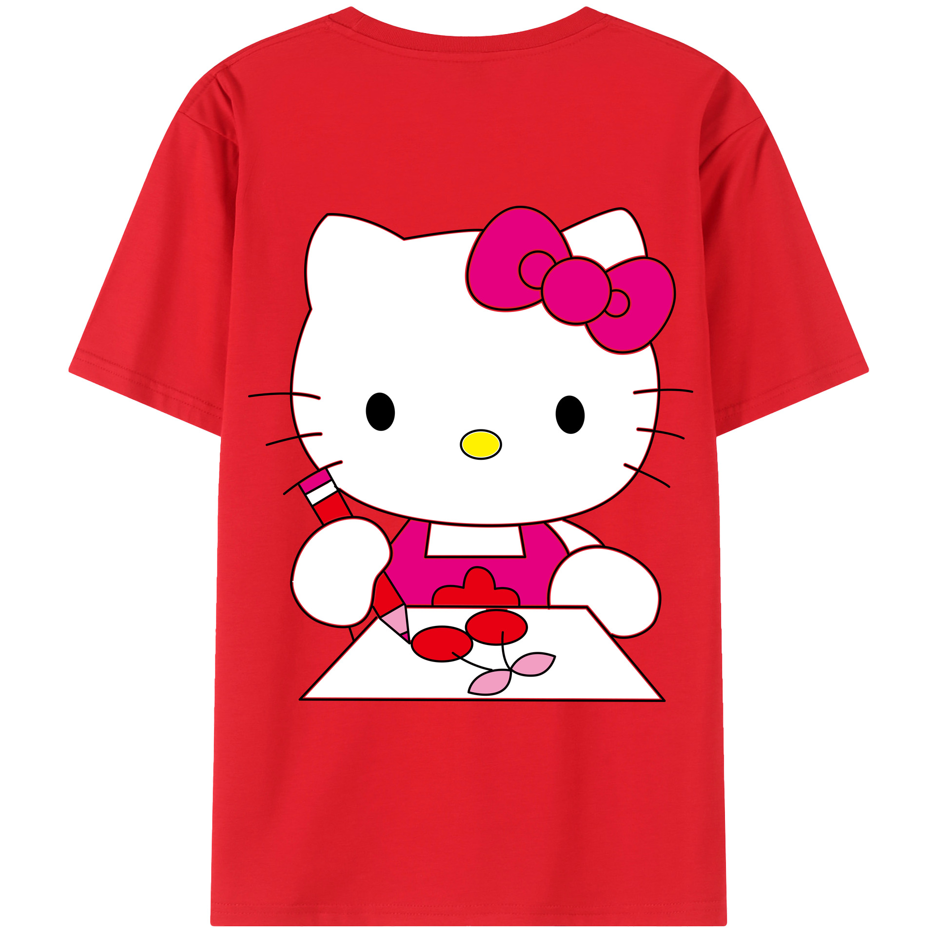 （画像用） Hello Kitty ハローキティ 綿100％ メンズ半袖Tシャツ（バックプリント） 通気性