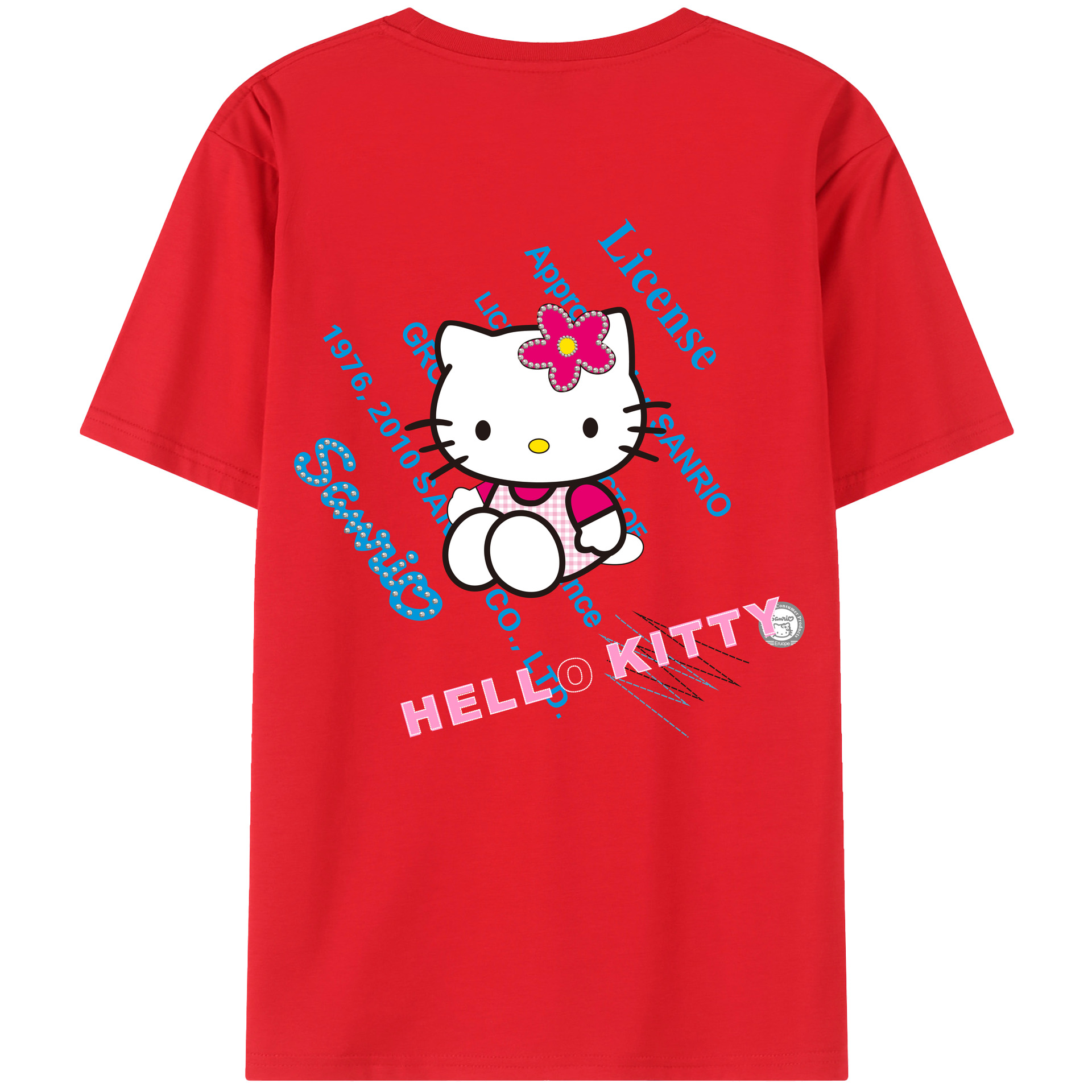 （画像用） Hello Kitty ハローキティ 綿100％ メンズ半袖Tシャツ（バックプリント） 通気性