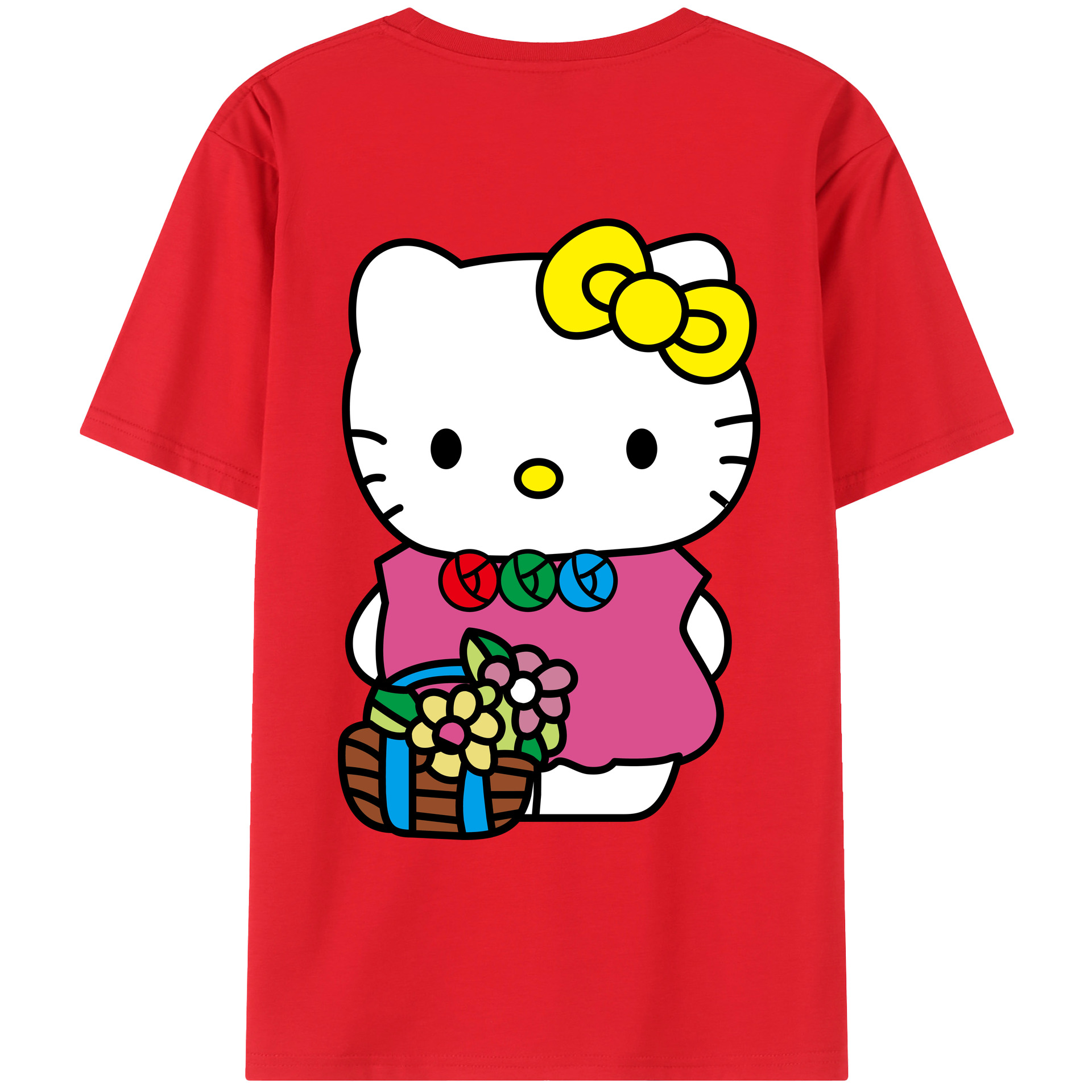 （画像用） Hello Kitty ハローキティ 綿100％ メンズ半袖Tシャツ（バックプリント） 通気性