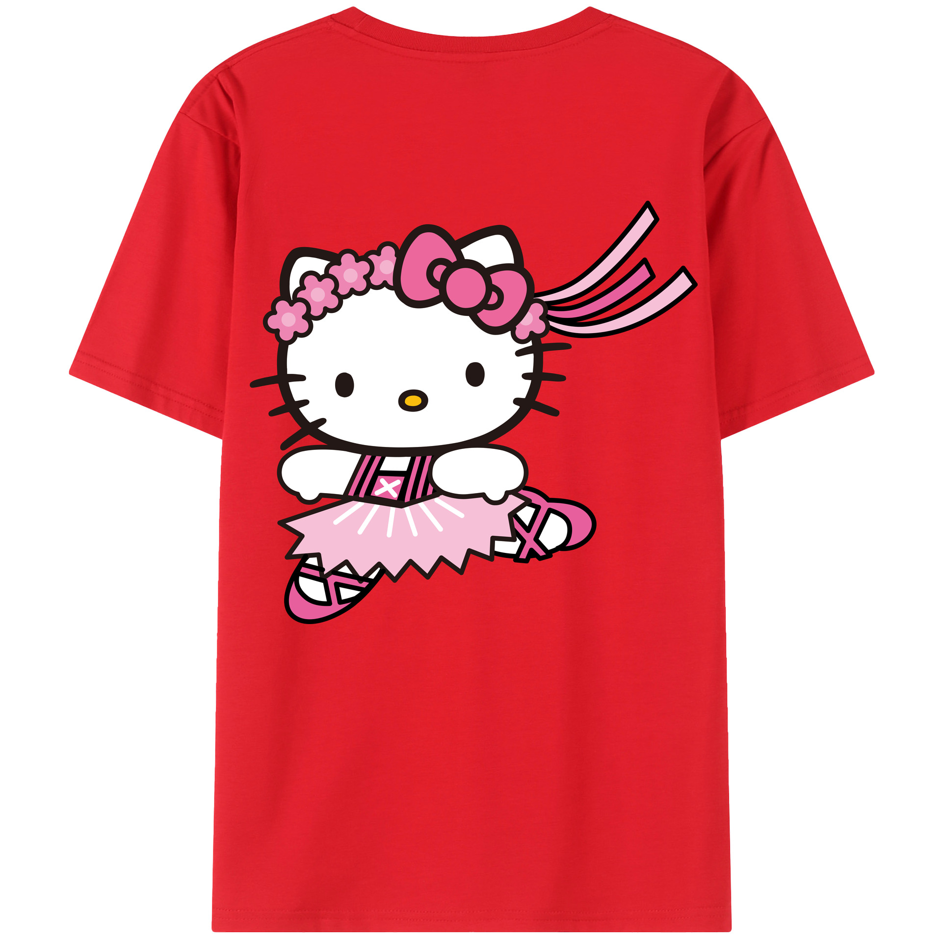 （画像用） Hello Kitty ハローキティ 綿100％ メンズ半袖Tシャツ（バックプリント） 通気性