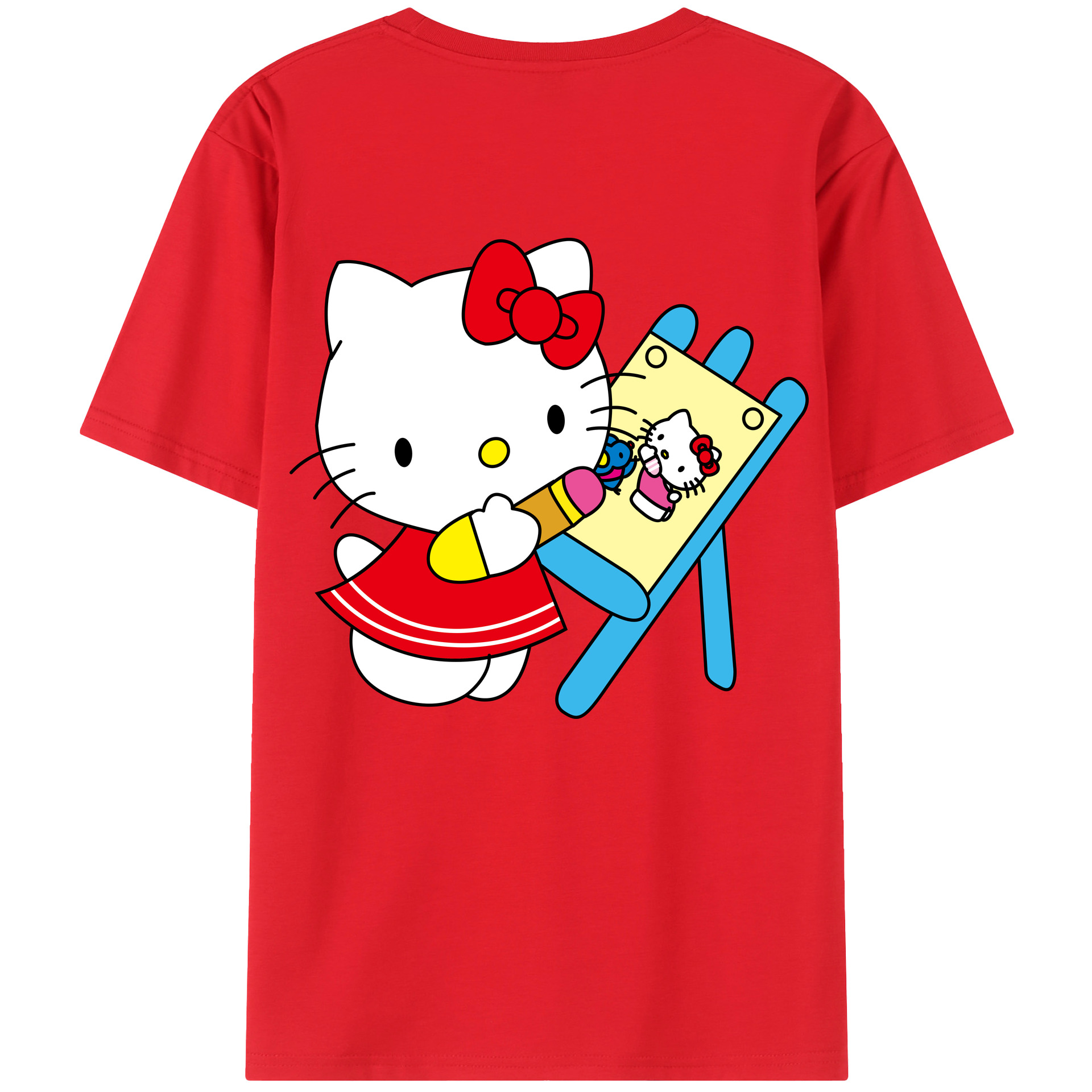 （画像用） Hello Kitty ハローキティ 綿100％ メンズ半袖Tシャツ（バックプリント） 通気性