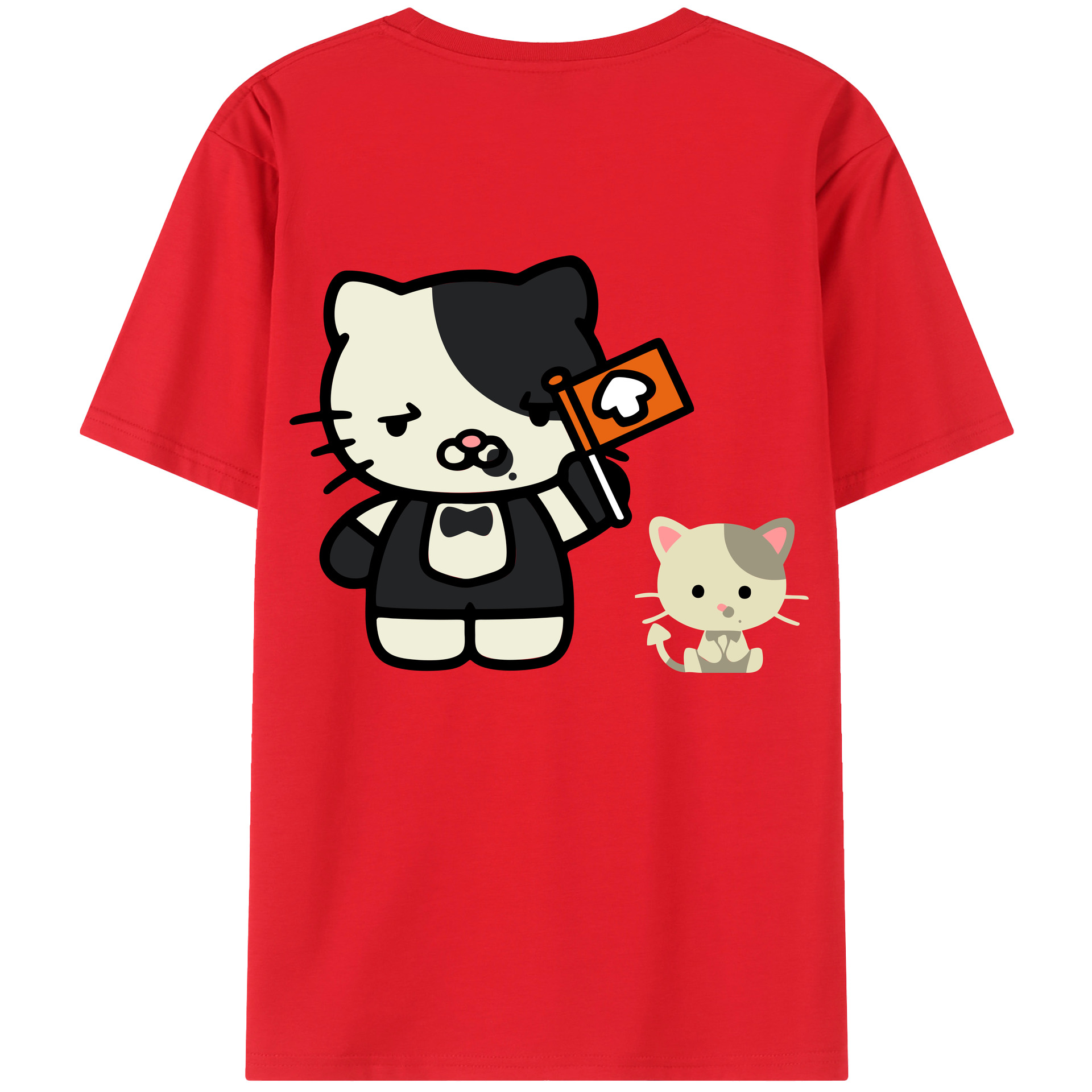 （画像用） Hello Kitty ハローキティ 綿100％ メンズ半袖Tシャツ（バックプリント） 通気性