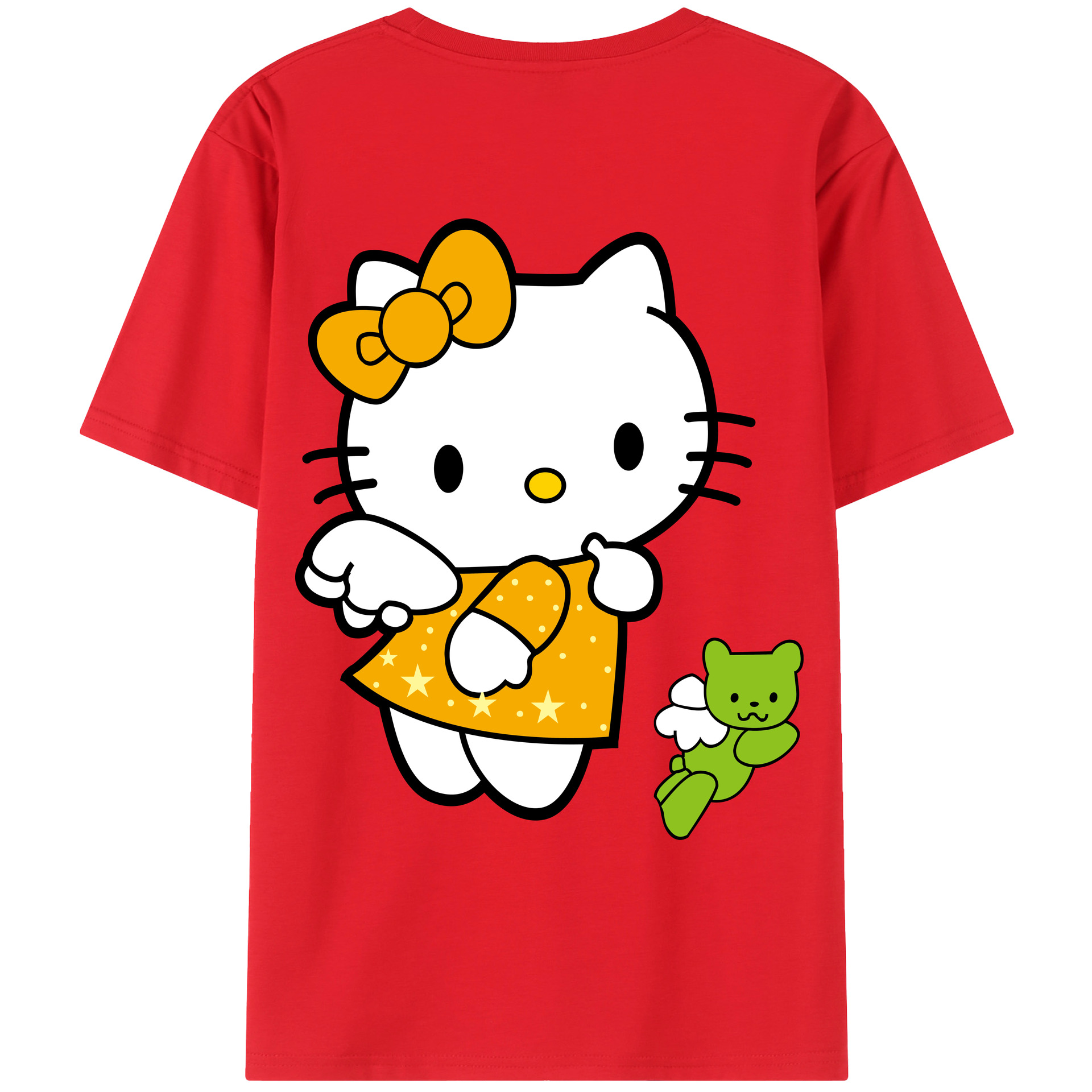 （画像用） Hello Kitty ハローキティ 綿100％ メンズ半袖Tシャツ（バックプリント） 通気性