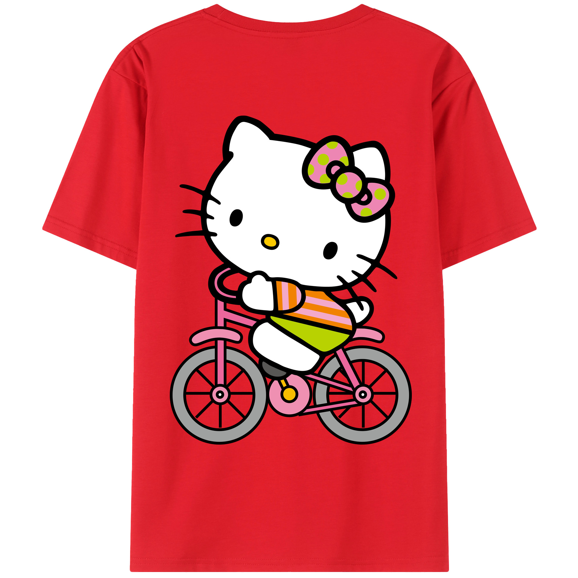 （画像用） Hello Kitty ハローキティ 綿100％ メンズ半袖Tシャツ（バックプリント） 通気性