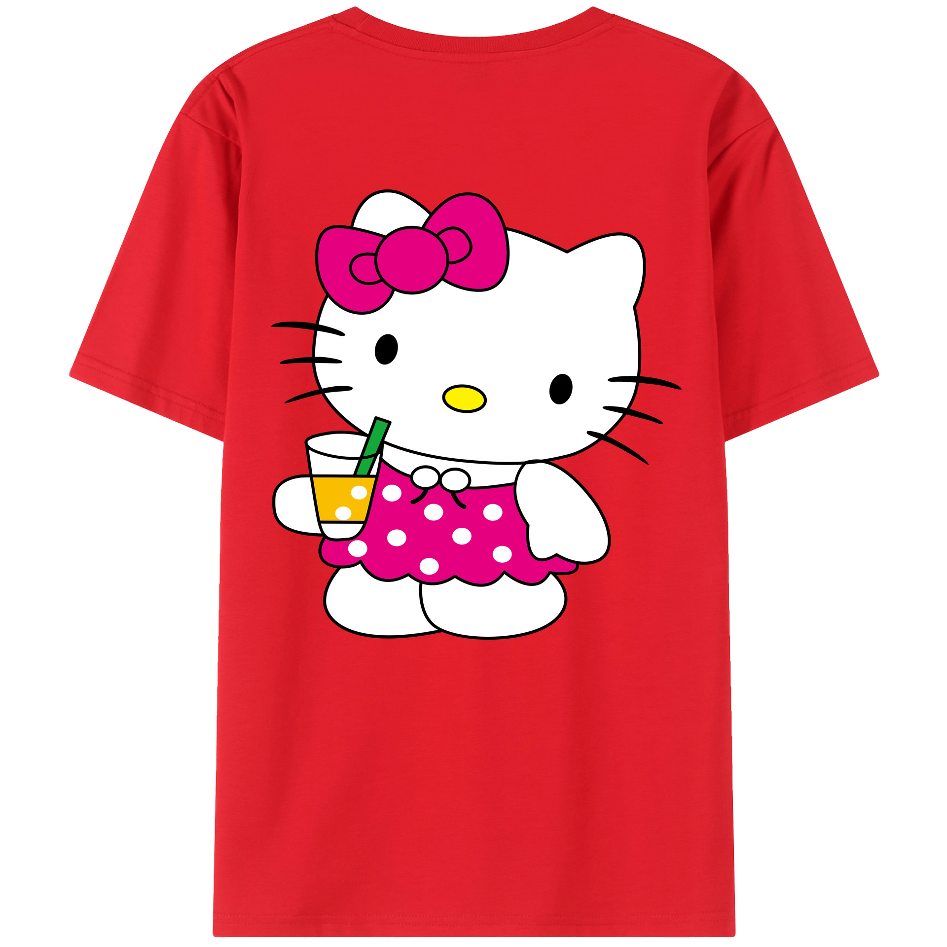 （画像用） Hello Kitty ハローキティ 綿100％ メンズ半袖Tシャツ（バックプリント） 通気性