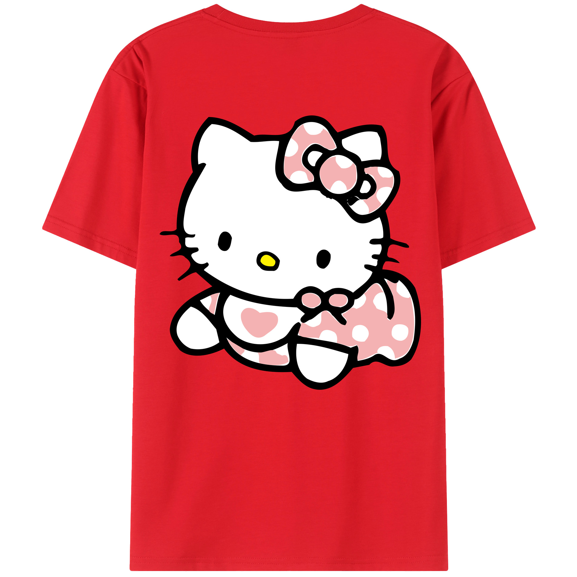 （画像用） Hello Kitty ハローキティ 綿100％ メンズ半袖Tシャツ（バックプリント） 通気性
