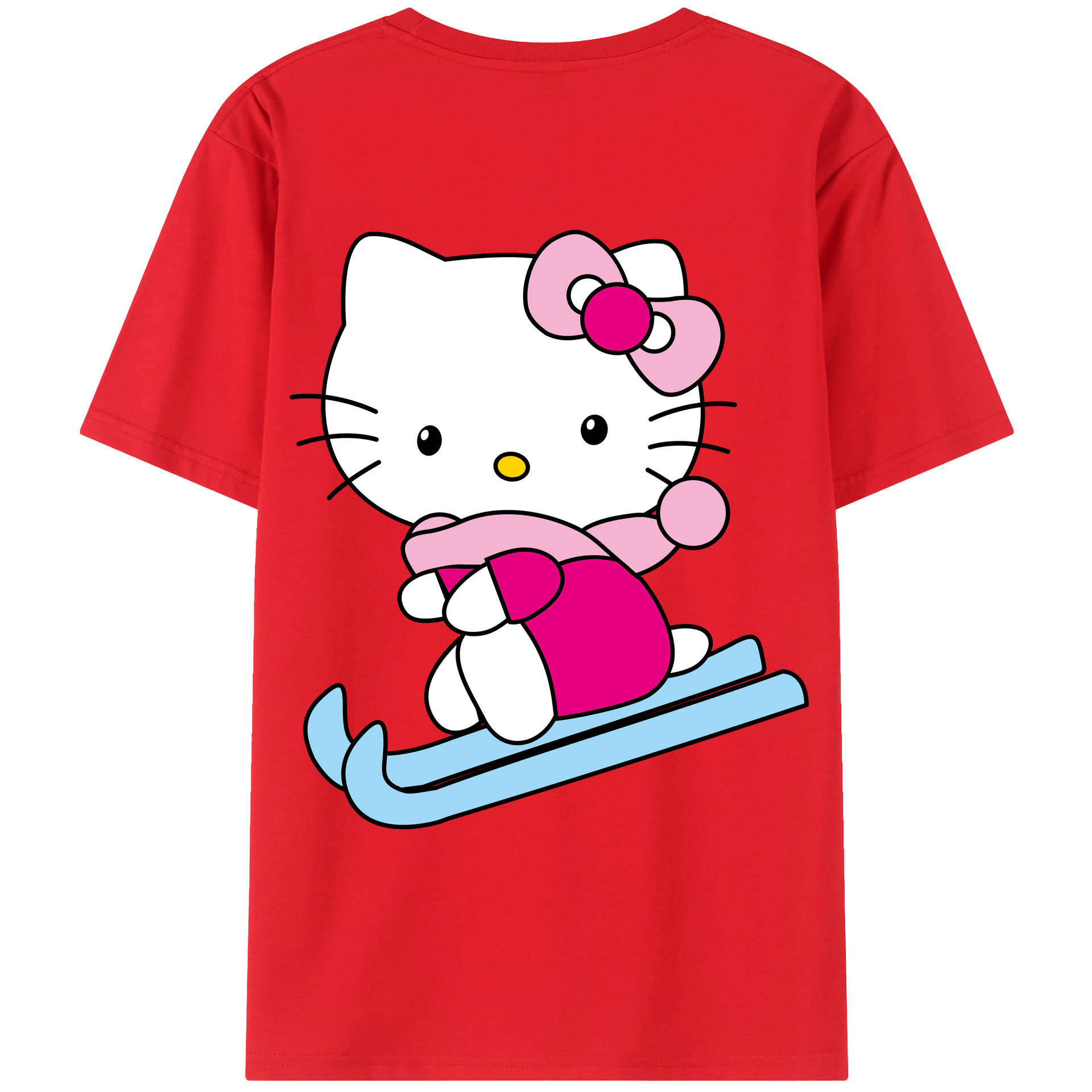 （画像用） Hello Kitty ハローキティ 綿100％ メンズ半袖Tシャツ（バックプリント） 通気性