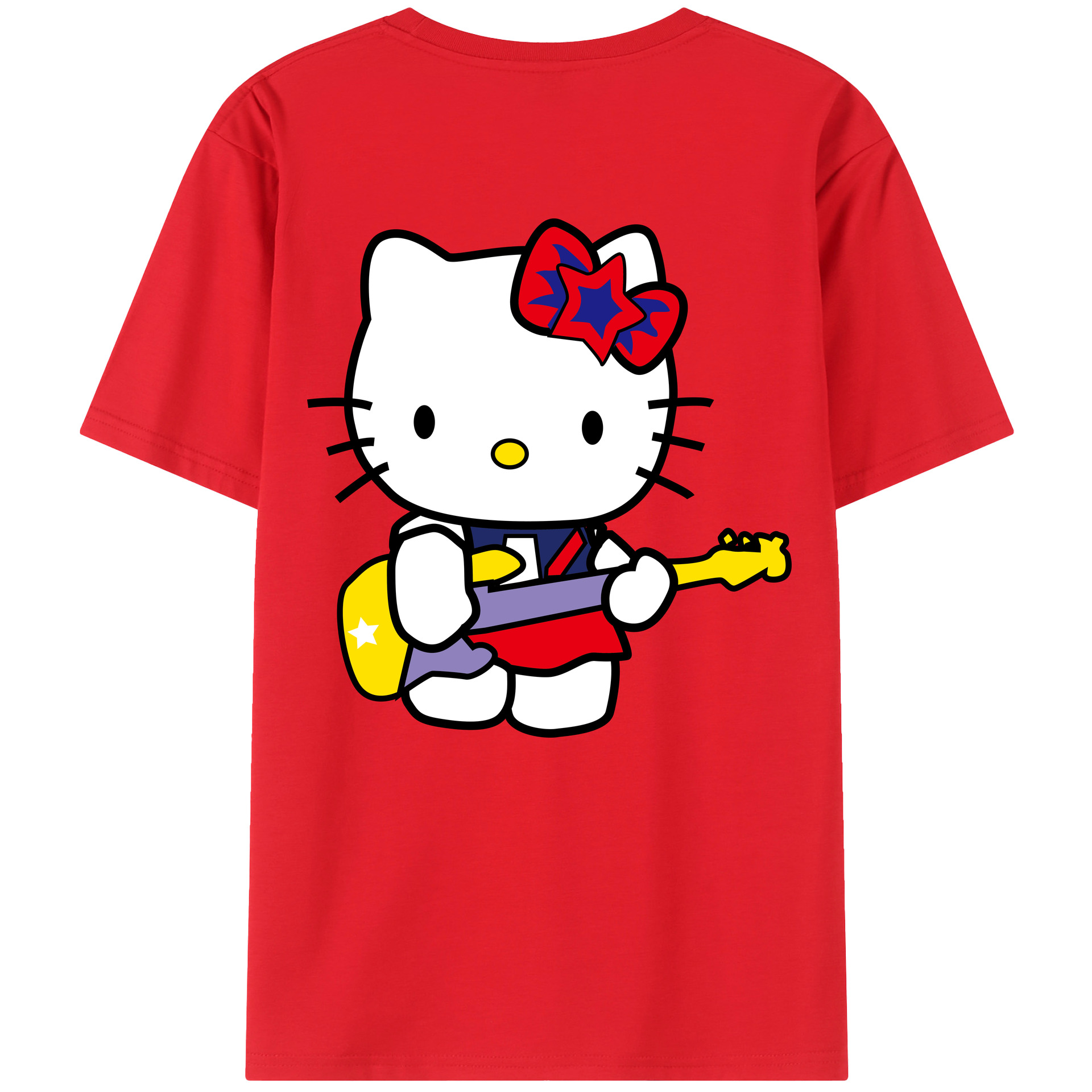 （画像用） Hello Kitty ハローキティ 綿100％ メンズ半袖Tシャツ（バックプリント） 通気性