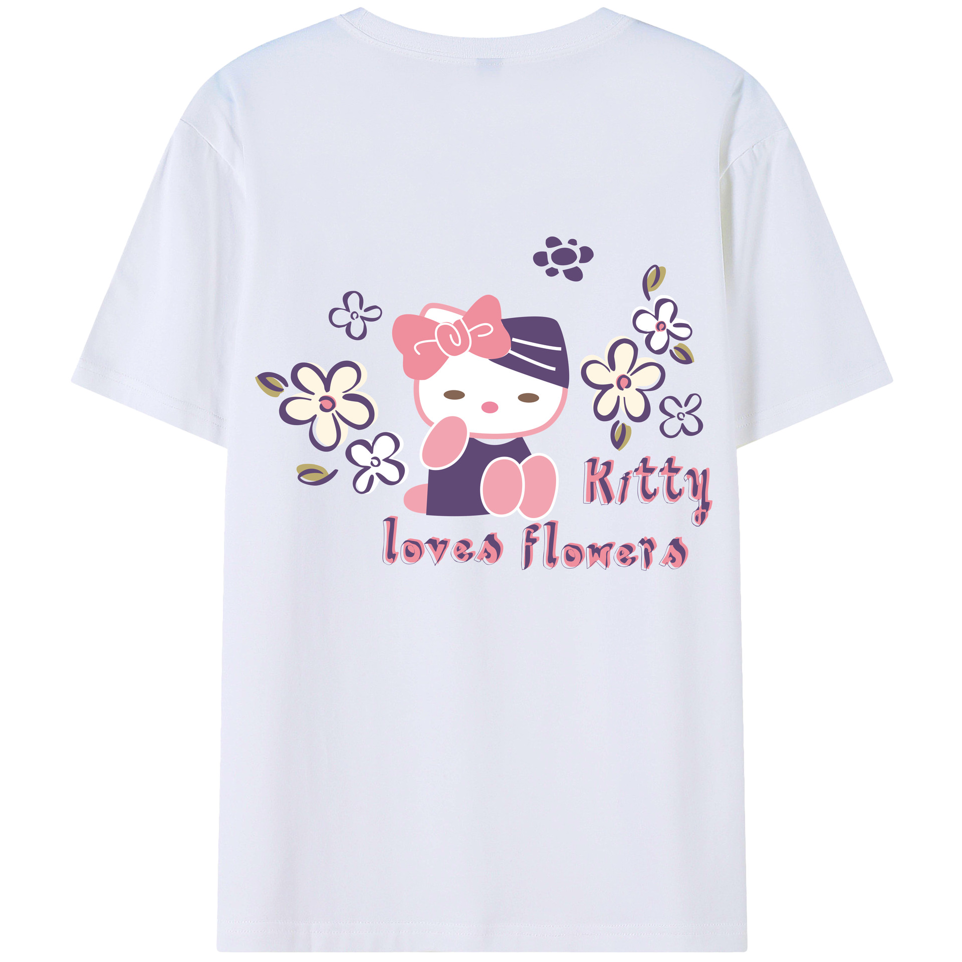 （画像用） Hello Kitty ハローキティ 綿100％ メンズ半袖Tシャツ（バックプリント） 通気性