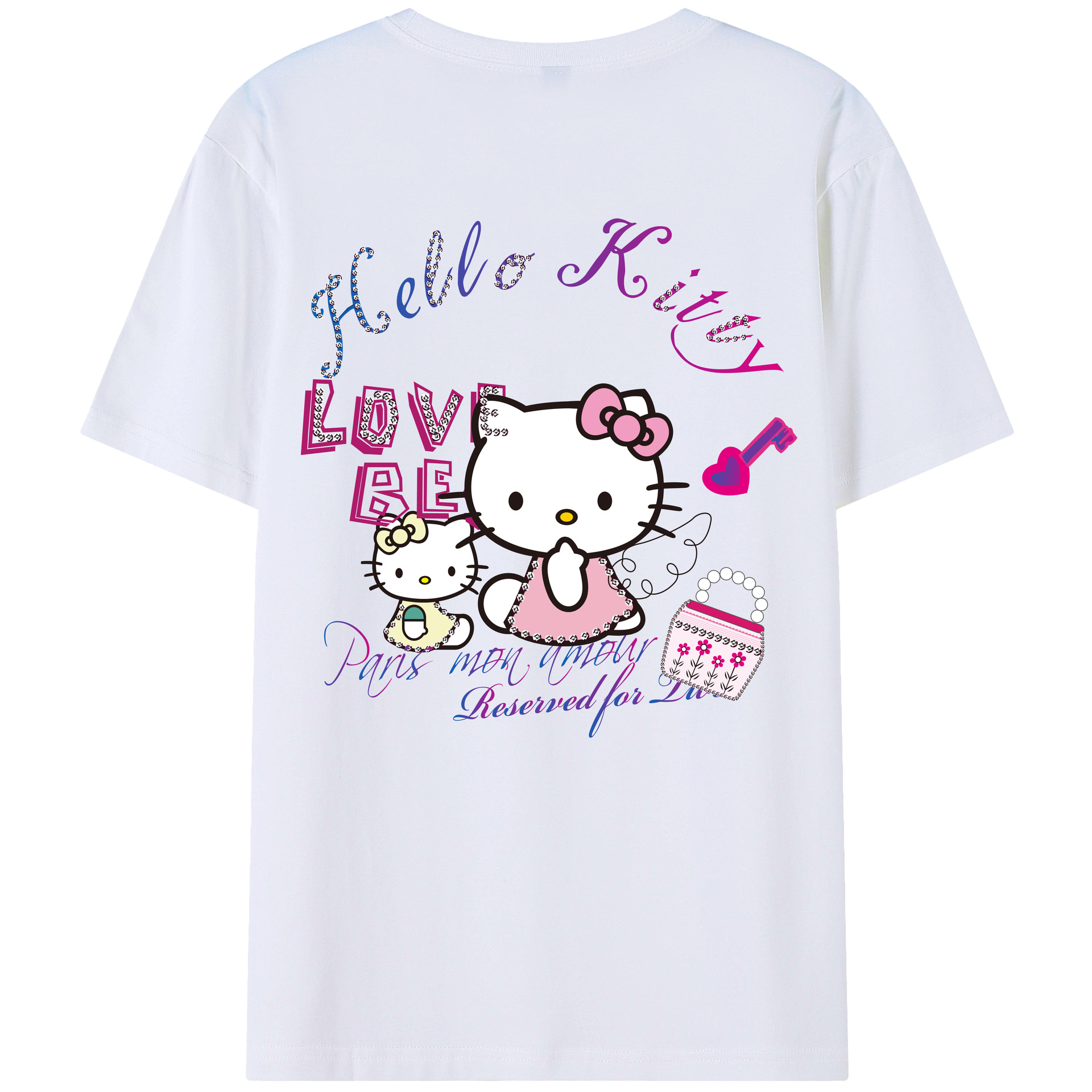 （画像用） Hello Kitty ハローキティ 綿100％ メンズ半袖Tシャツ（バックプリント） 通気性