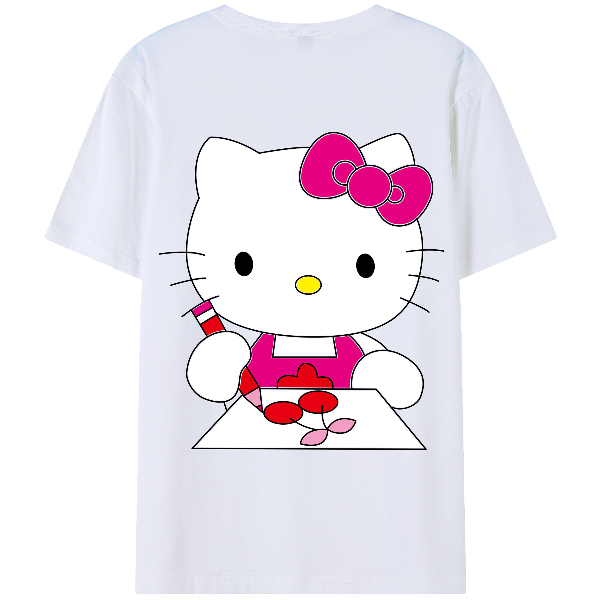 （画像用） Hello Kitty ハローキティ 綿100％ メンズ半袖Tシャツ（バックプリント） 通気性