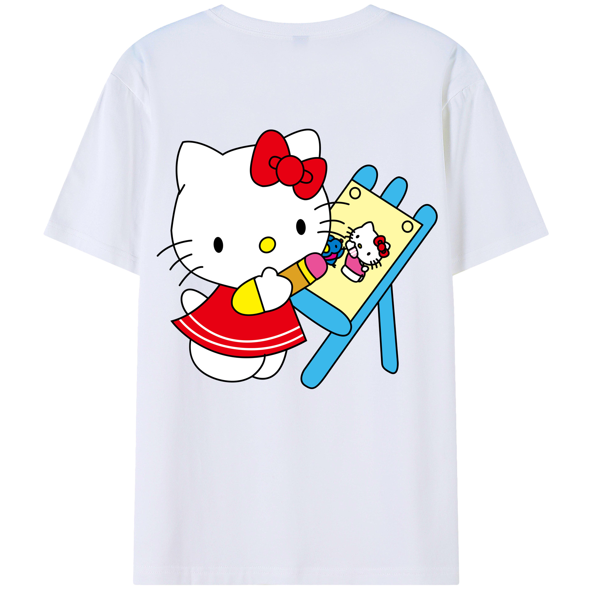 （画像用） Hello Kitty ハローキティ 綿100％ メンズ半袖Tシャツ（バックプリント） 通気性