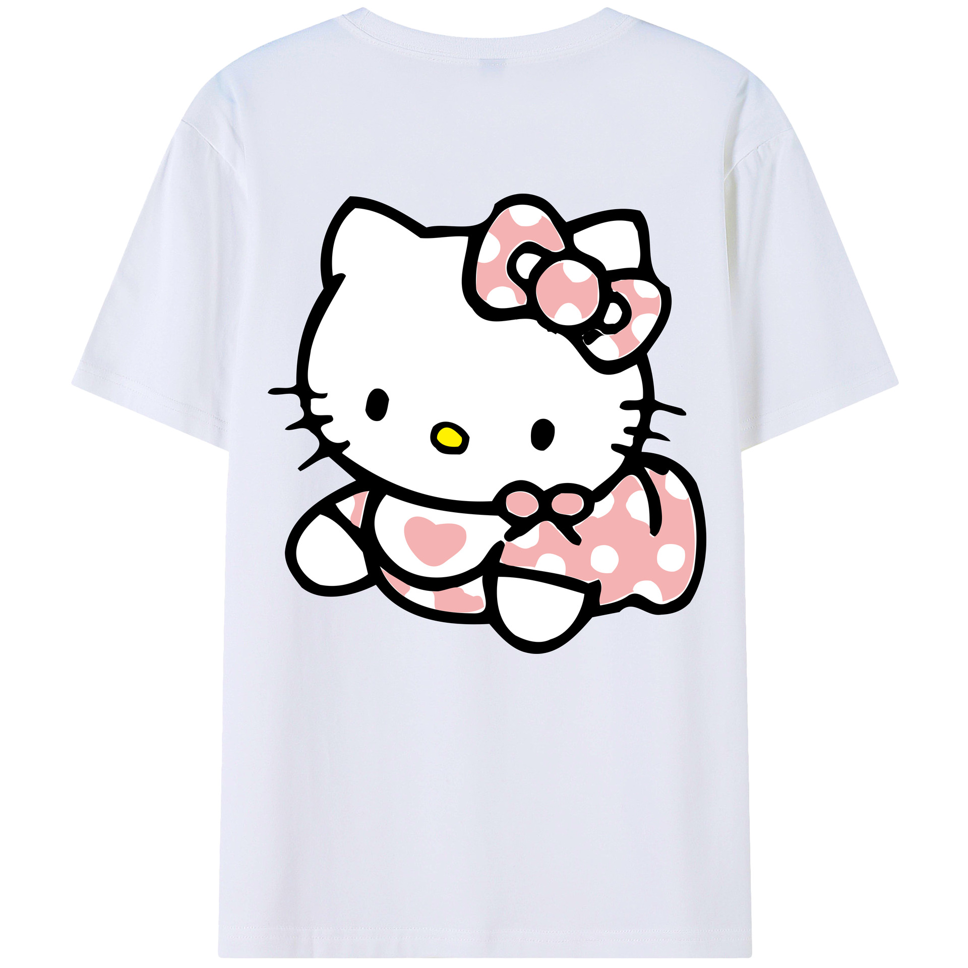 （画像用） Hello Kitty ハローキティ 綿100％ メンズ半袖Tシャツ（バックプリント） 通気性