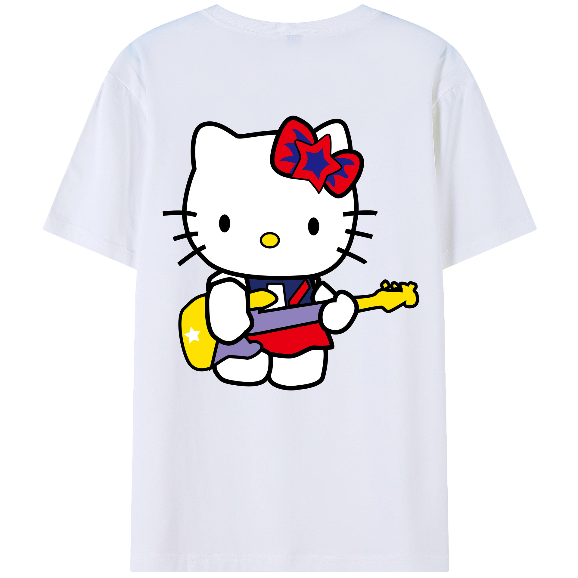 （画像用） Hello Kitty ハローキティ 綿100％ メンズ半袖Tシャツ（バックプリント） 通気性