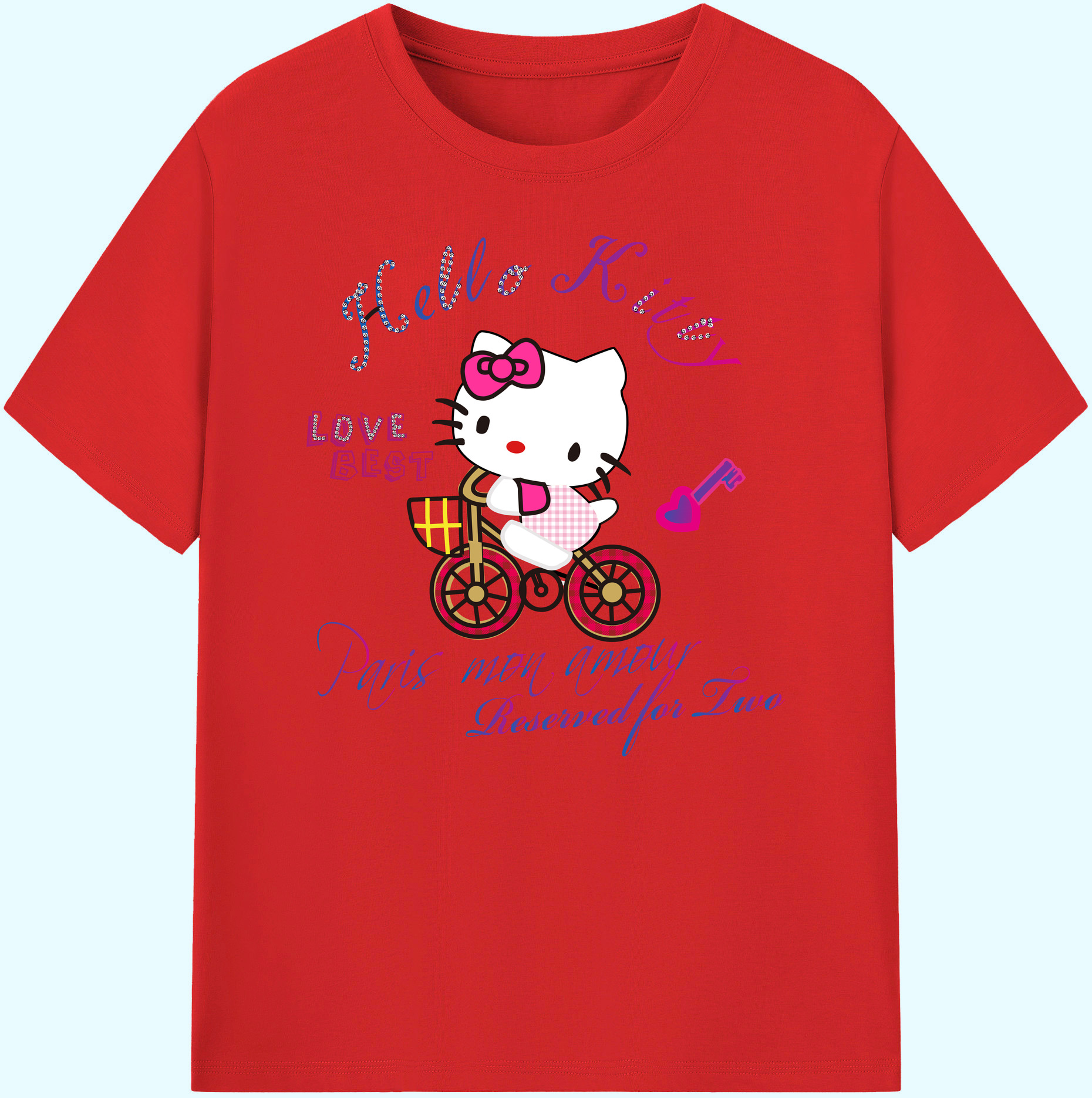 （画像用） Hello Kitty ハローキティ 綿100％ メンズ半袖Tシャツ｜肌触りやわらか＆通気性