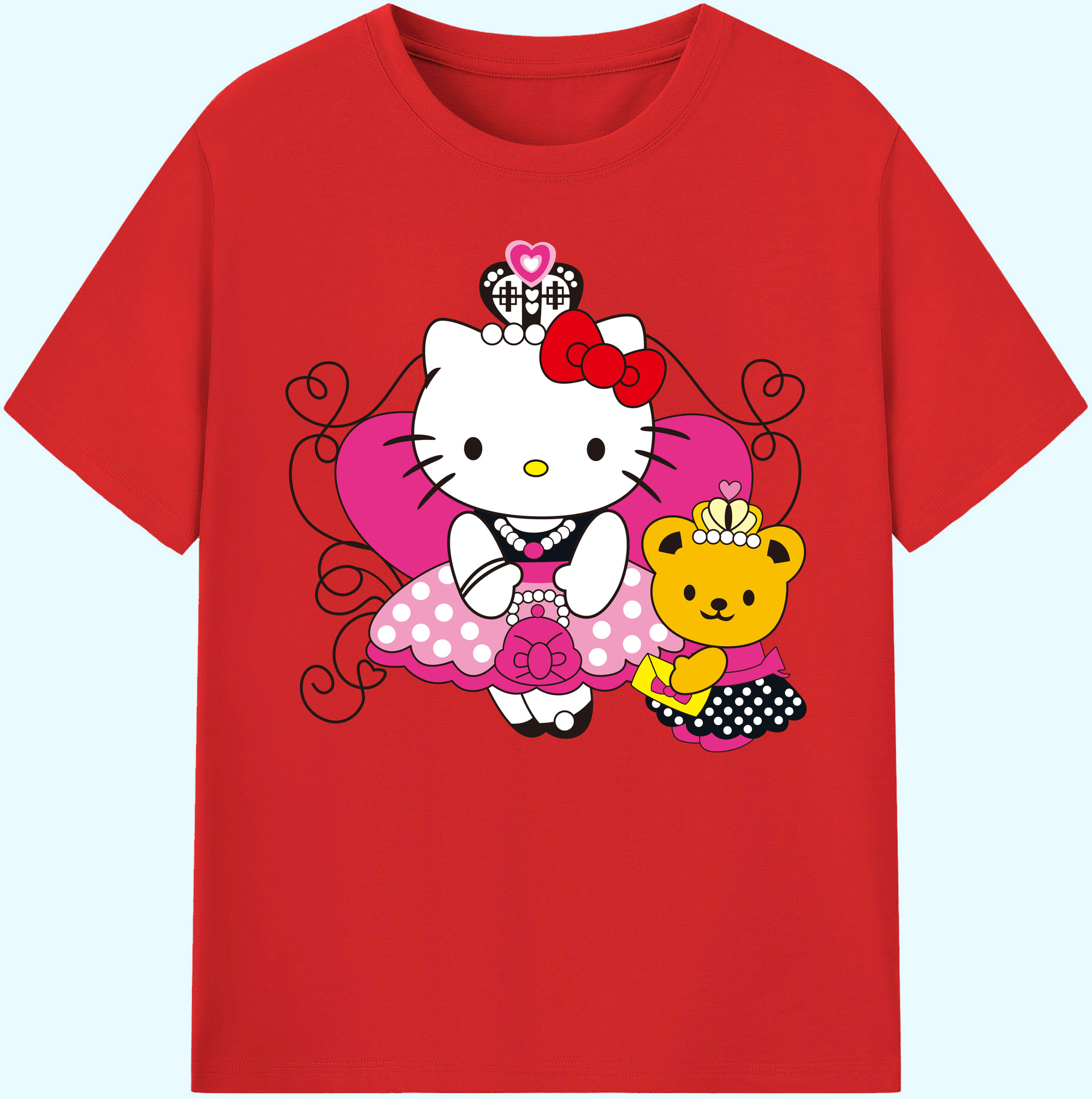 （画像用） Hello Kitty ハローキティ 綿100％ メンズ半袖Tシャツ｜肌触りやわらか＆通気性
