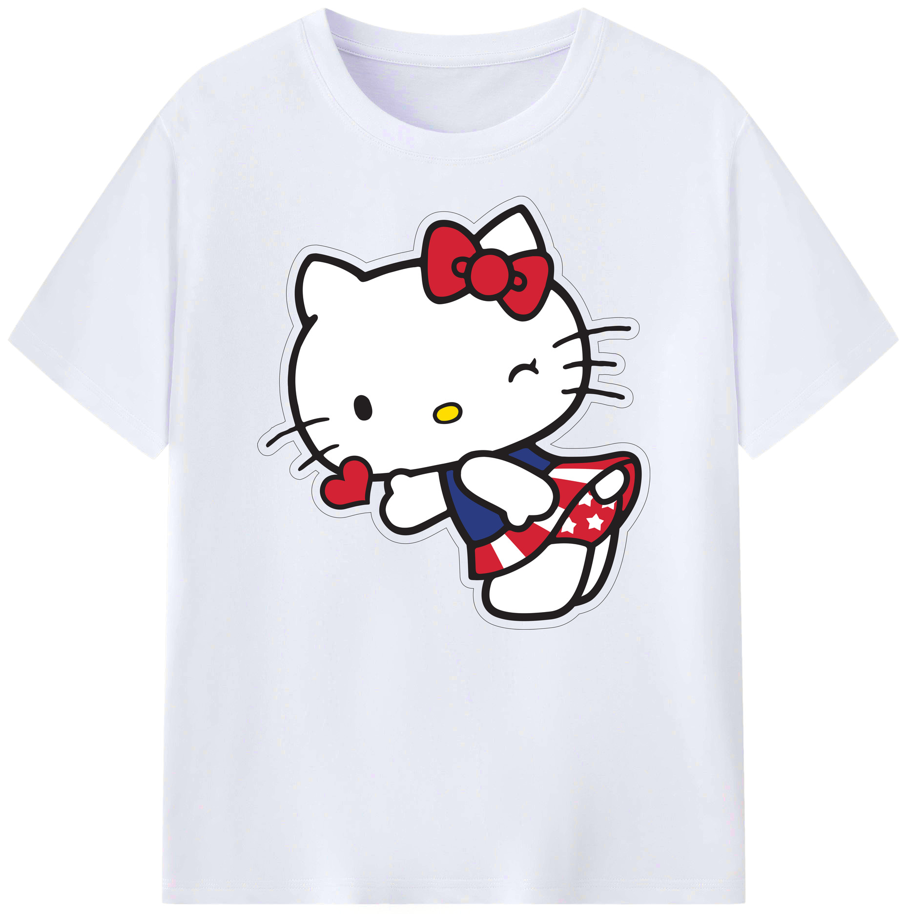 （画像用） Hello Kitty ハローキティ 綿100％ メンズ半袖Tシャツ｜肌触りやわらか＆通気性