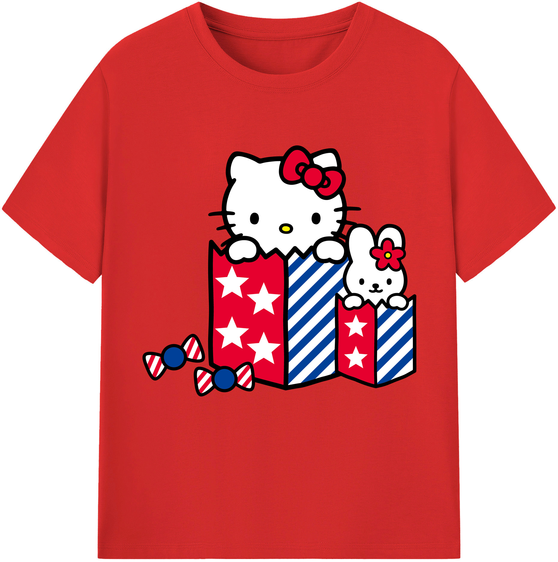 （画像用） Hello Kitty ハローキティ レディースカジュアルプリントTシャツ（綿100％）