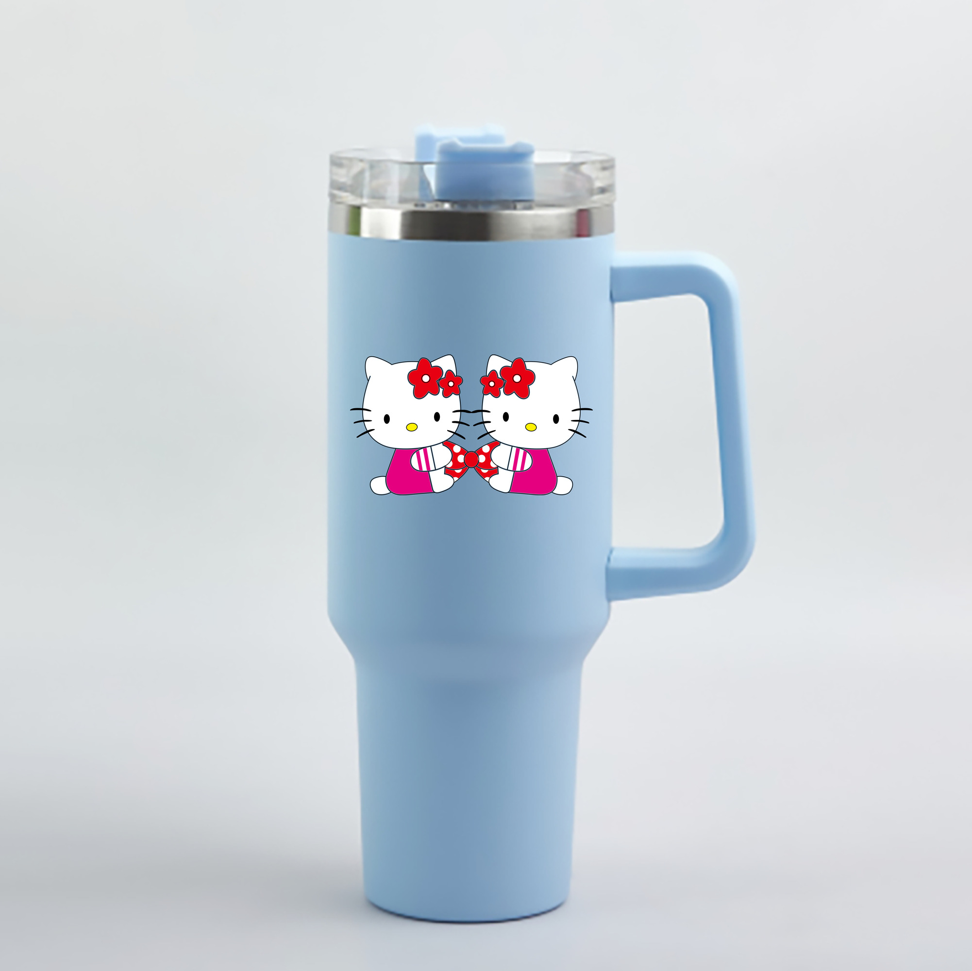 （画像用） Hello Kitty ハローキティ 1200mL車用タンブラー - クリスタルステッカー（プラスチックストロー付き）