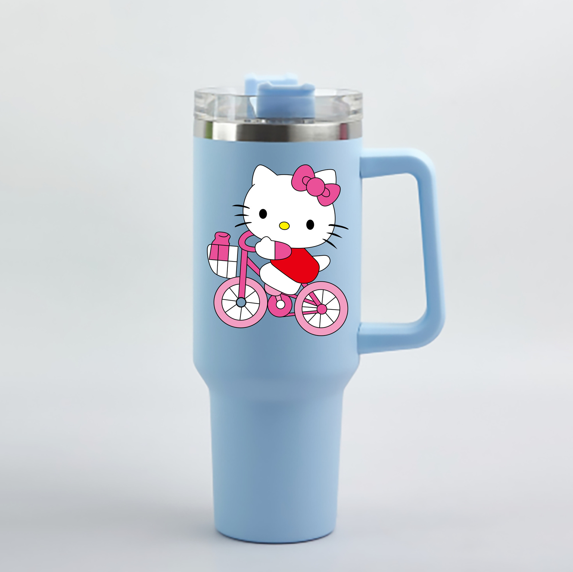 （画像用） Hello Kitty ハローキティ 1200mL車用タンブラー - クリスタルステッカー（プラスチックストロー付き）