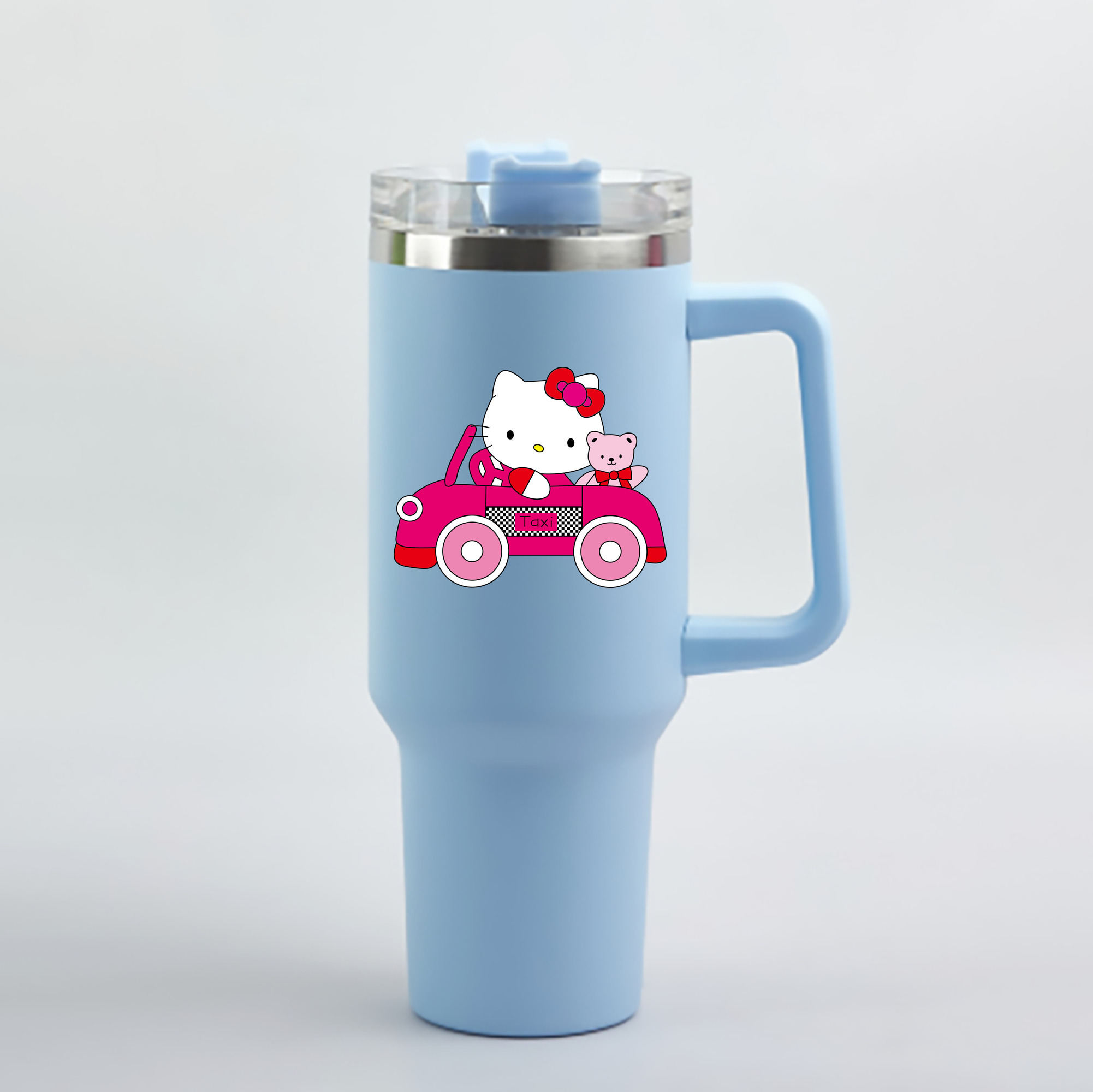 （画像用） Hello Kitty ハローキティ 1200mL車用タンブラー - クリスタルステッカー（プラスチックストロー付き）