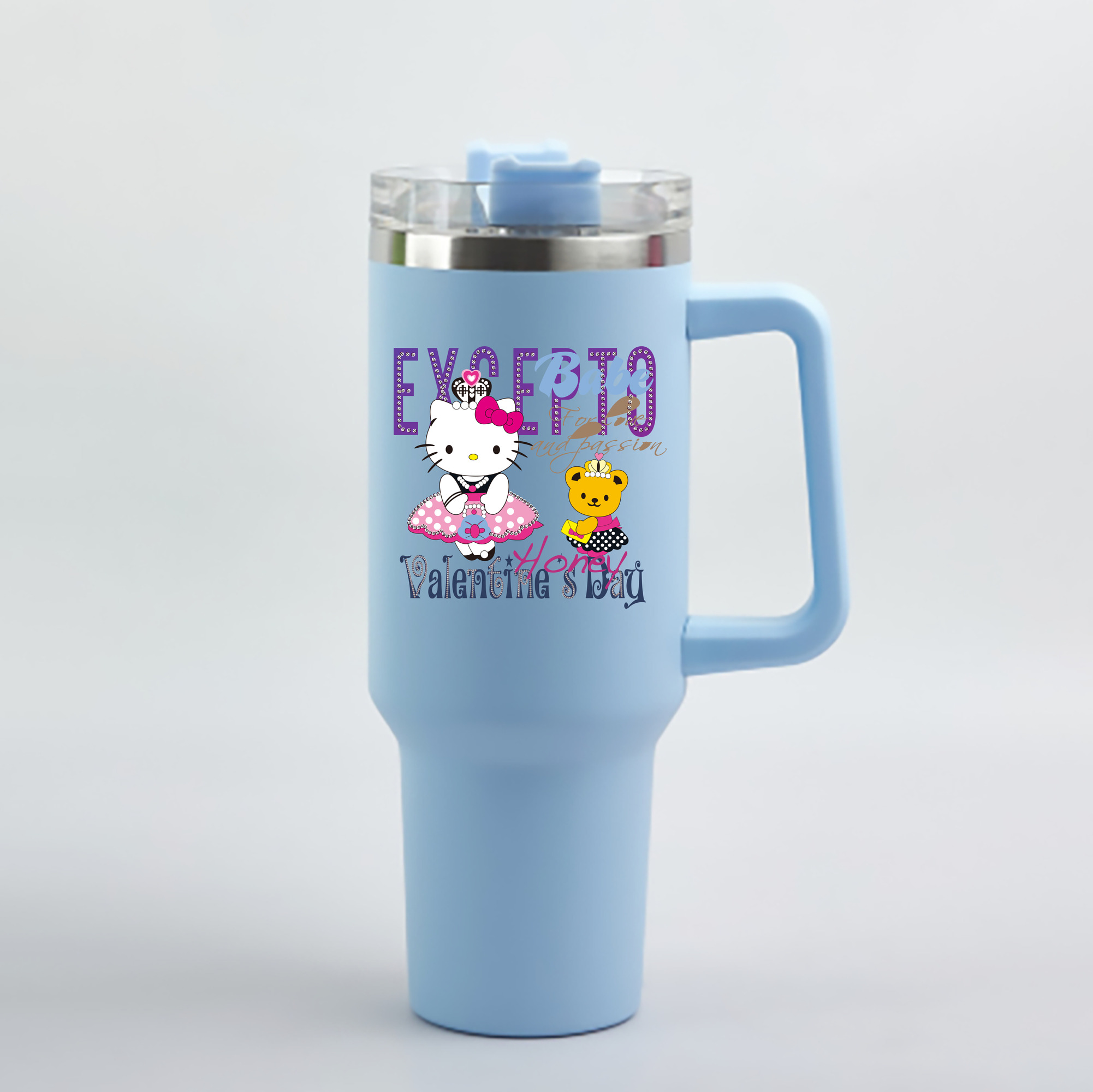 （画像用） Hello Kitty ハローキティ 1200mL車用タンブラー - クリスタルステッカー（プラスチックストロー付き）