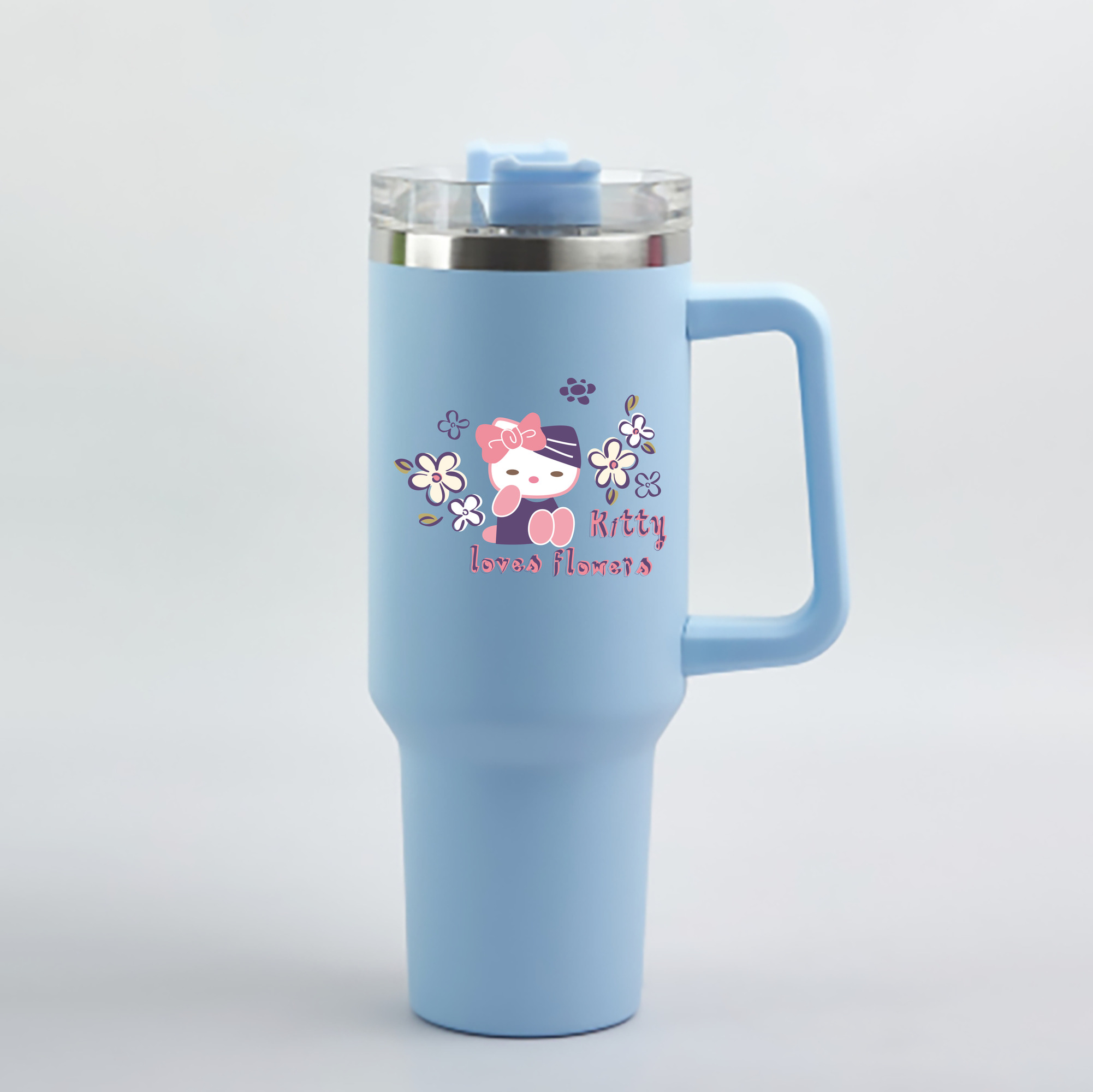 （画像用） Hello Kitty ハローキティ 1200mL車用タンブラー - クリスタルステッカー（プラスチックストロー付き）