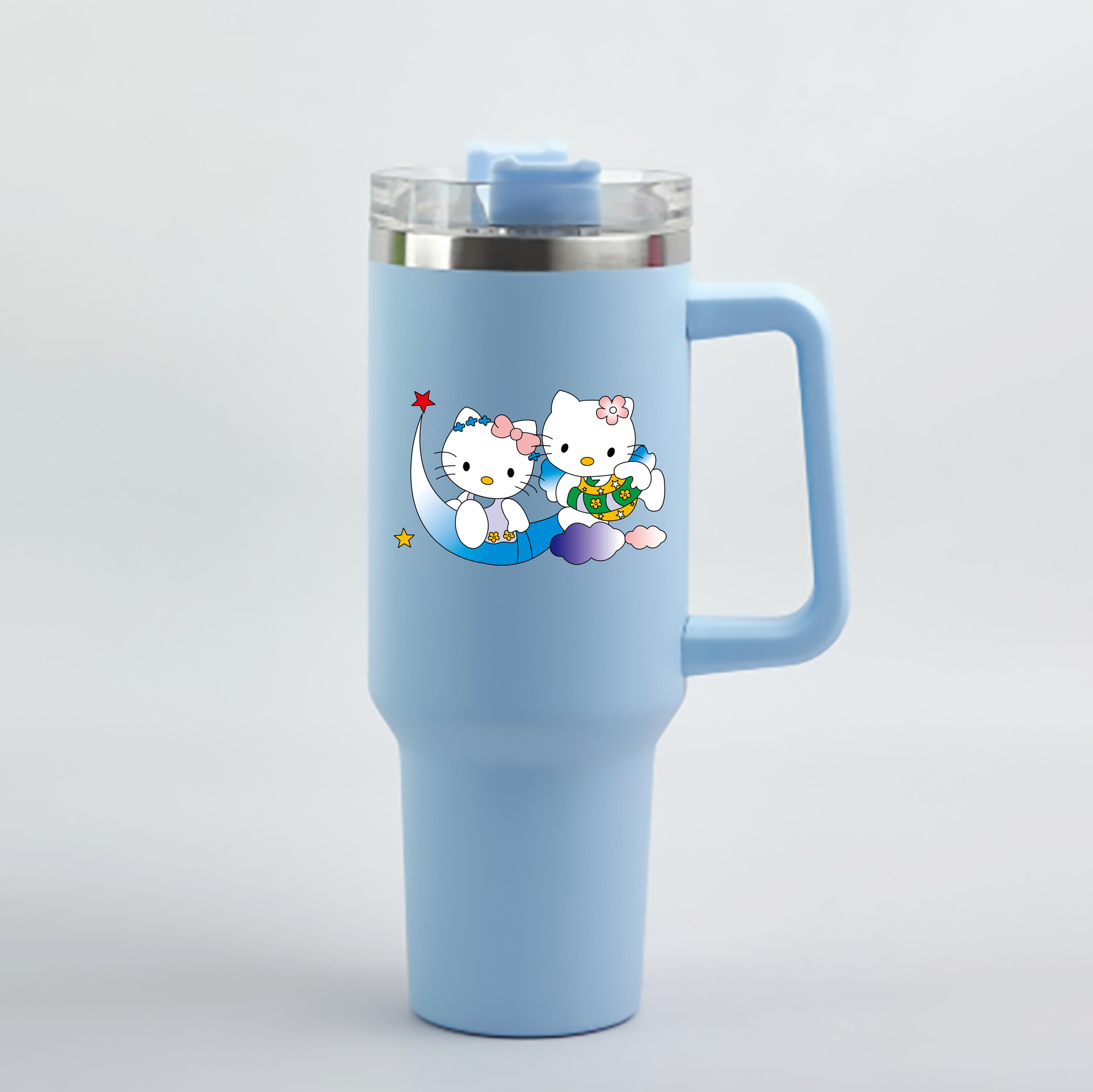 （画像用） Hello Kitty ハローキティ 1200mL車用タンブラー - クリスタルステッカー（プラスチックストロー付き）