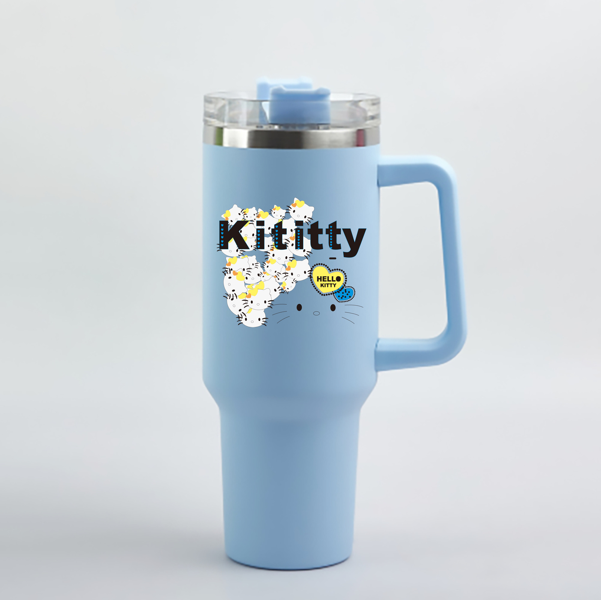 （画像用） Hello Kitty ハローキティ 1200mL車用タンブラー - クリスタルステッカー（プラスチックストロー付き）