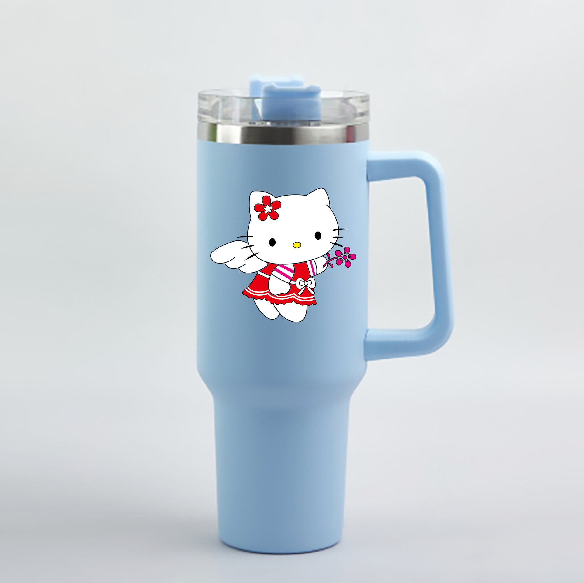 （画像用） Hello Kitty ハローキティ 1200mL車用タンブラー - クリスタルステッカー（プラスチックストロー付き）