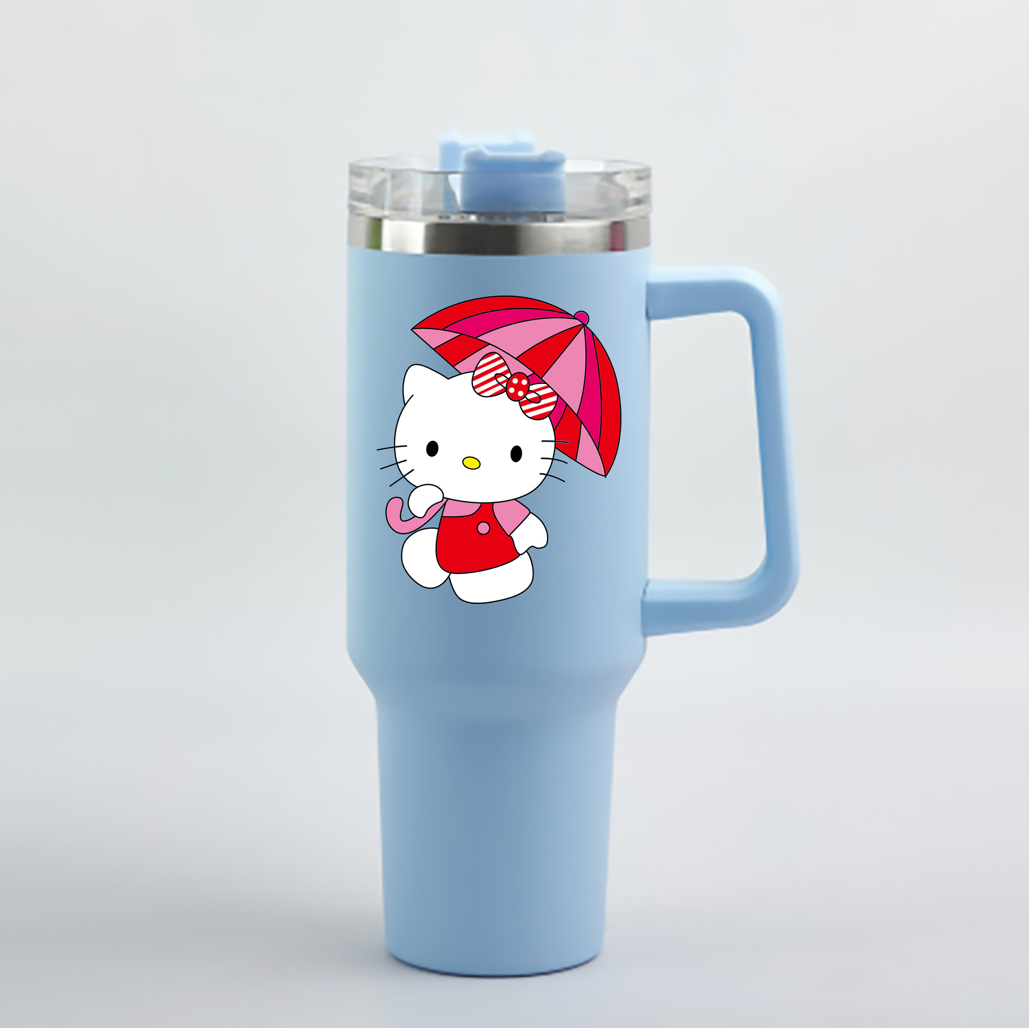（画像用） Hello Kitty ハローキティ 1200mL車用タンブラー - クリスタルステッカー（プラスチックストロー付き）