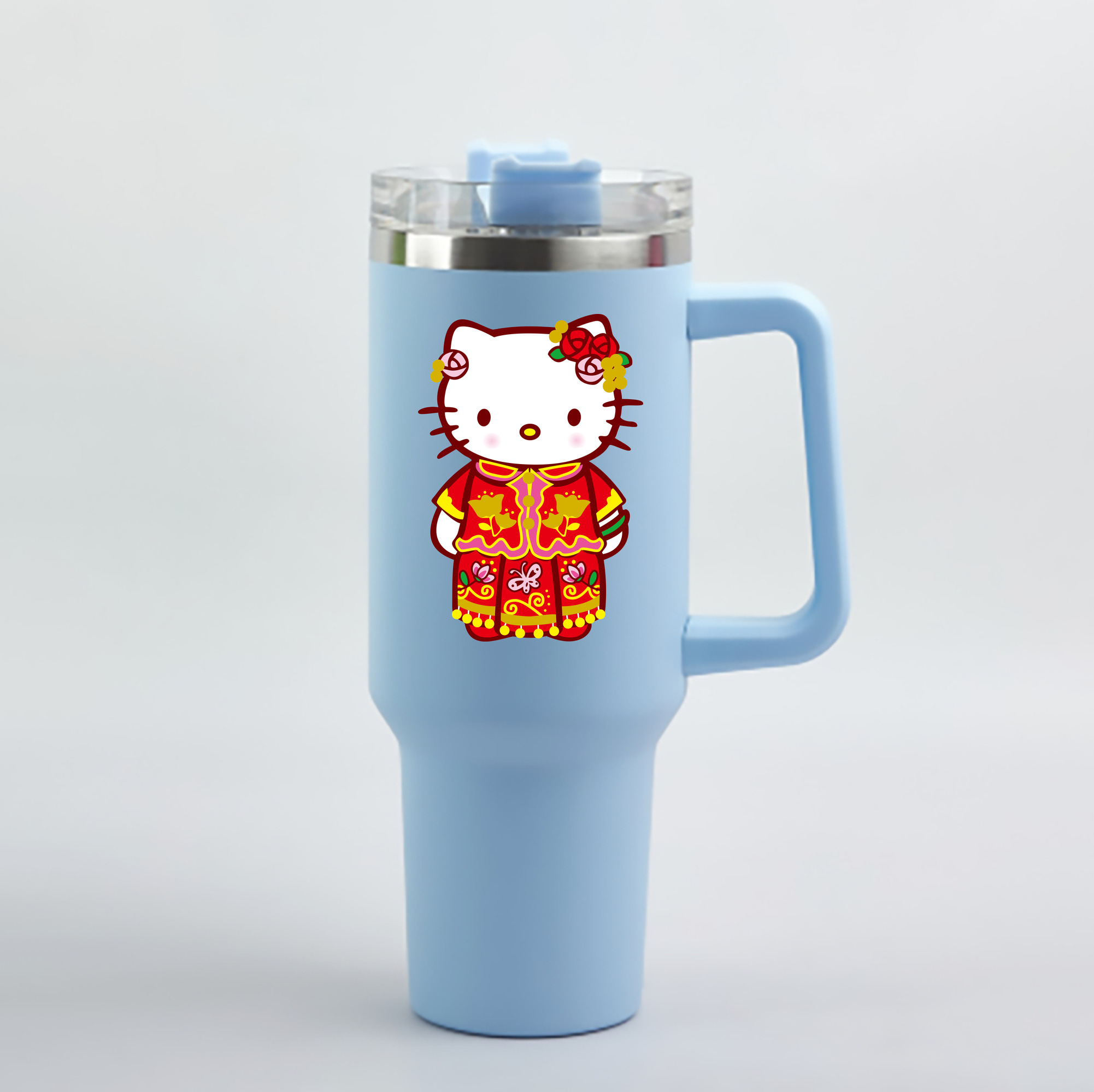 （画像用） Hello Kitty ハローキティ 1200mL車用タンブラー - クリスタルステッカー（プラスチックストロー付き）