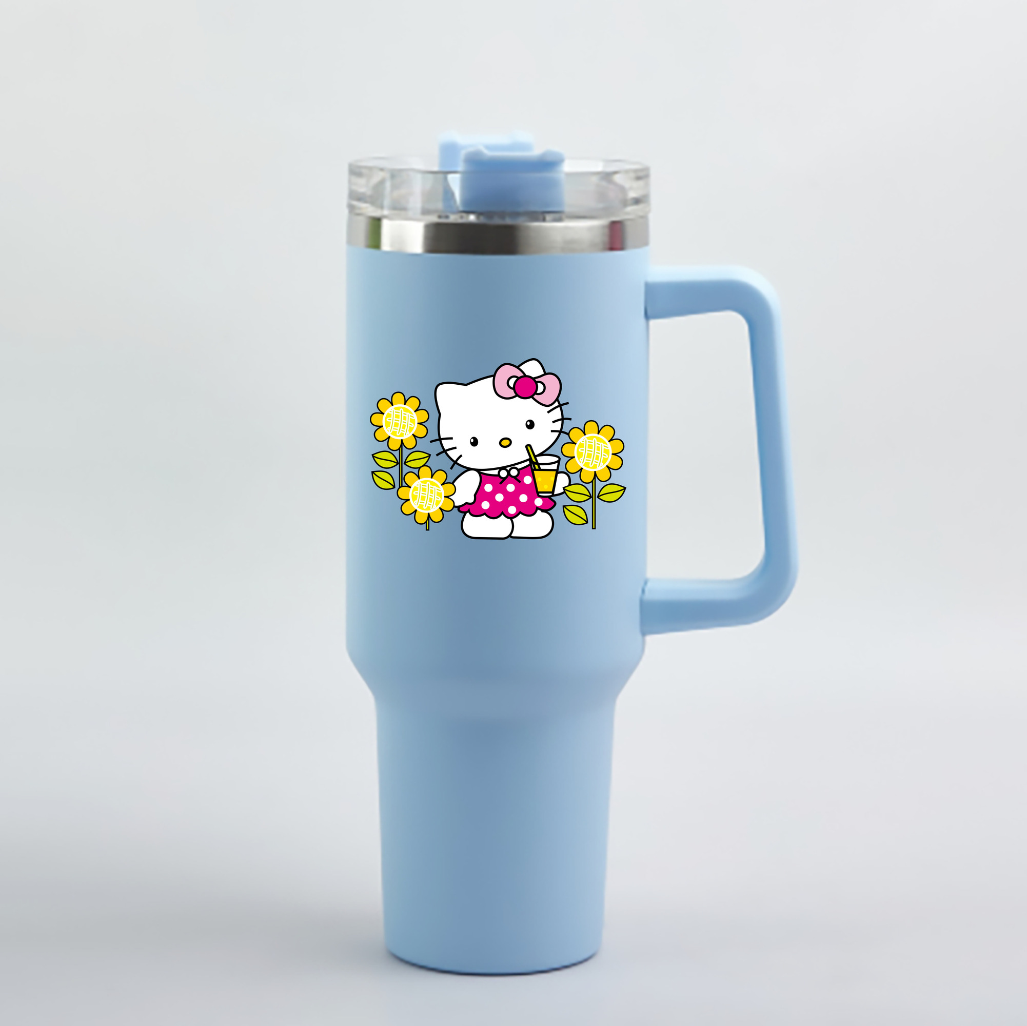 （画像用） Hello Kitty ハローキティ 1200mL車用タンブラー - クリスタルステッカー（プラスチックストロー付き）