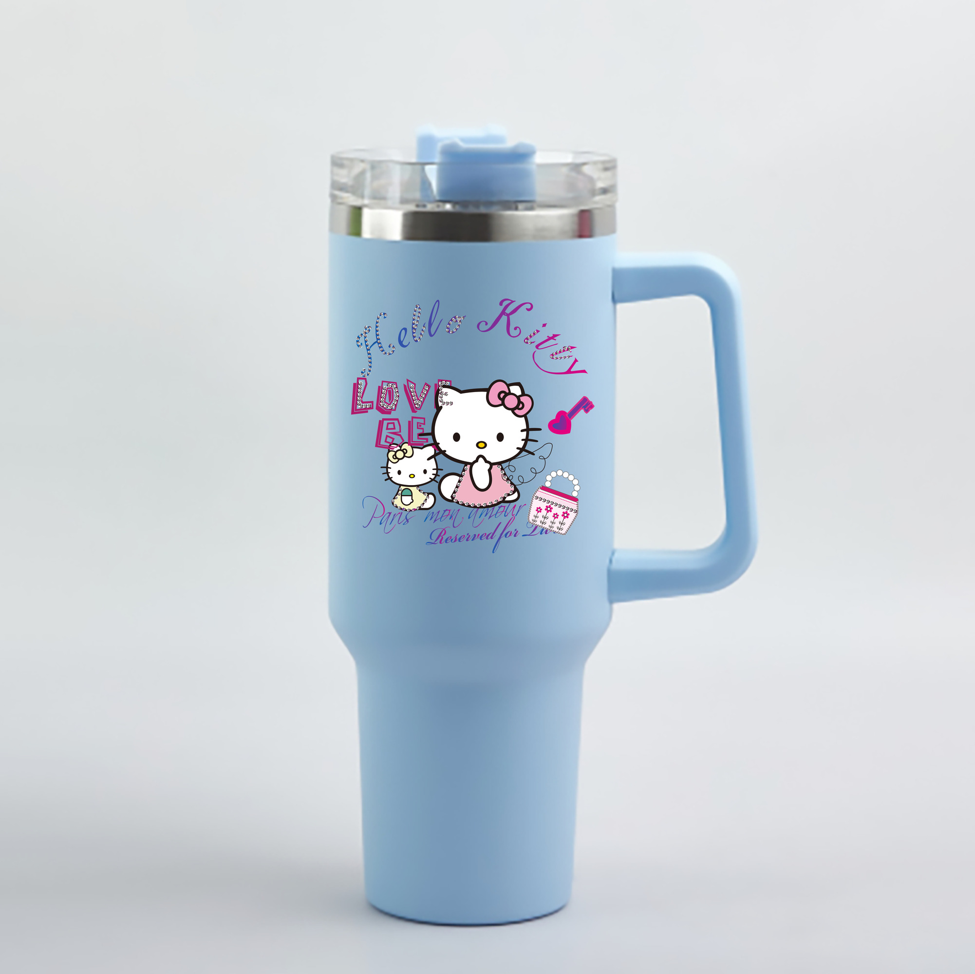 （画像用） Hello Kitty ハローキティ 1200mL車用タンブラー - クリスタルステッカー（プラスチックストロー付き）