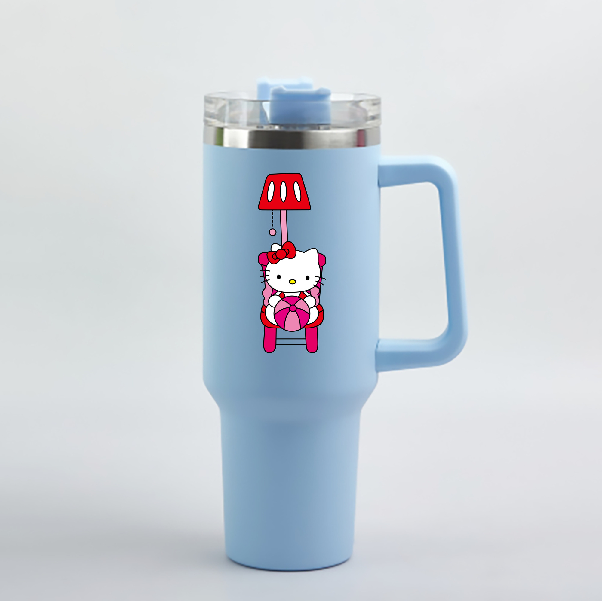 （画像用） Hello Kitty ハローキティ 1200mL車用タンブラー - クリスタルステッカー（プラスチックストロー付き）