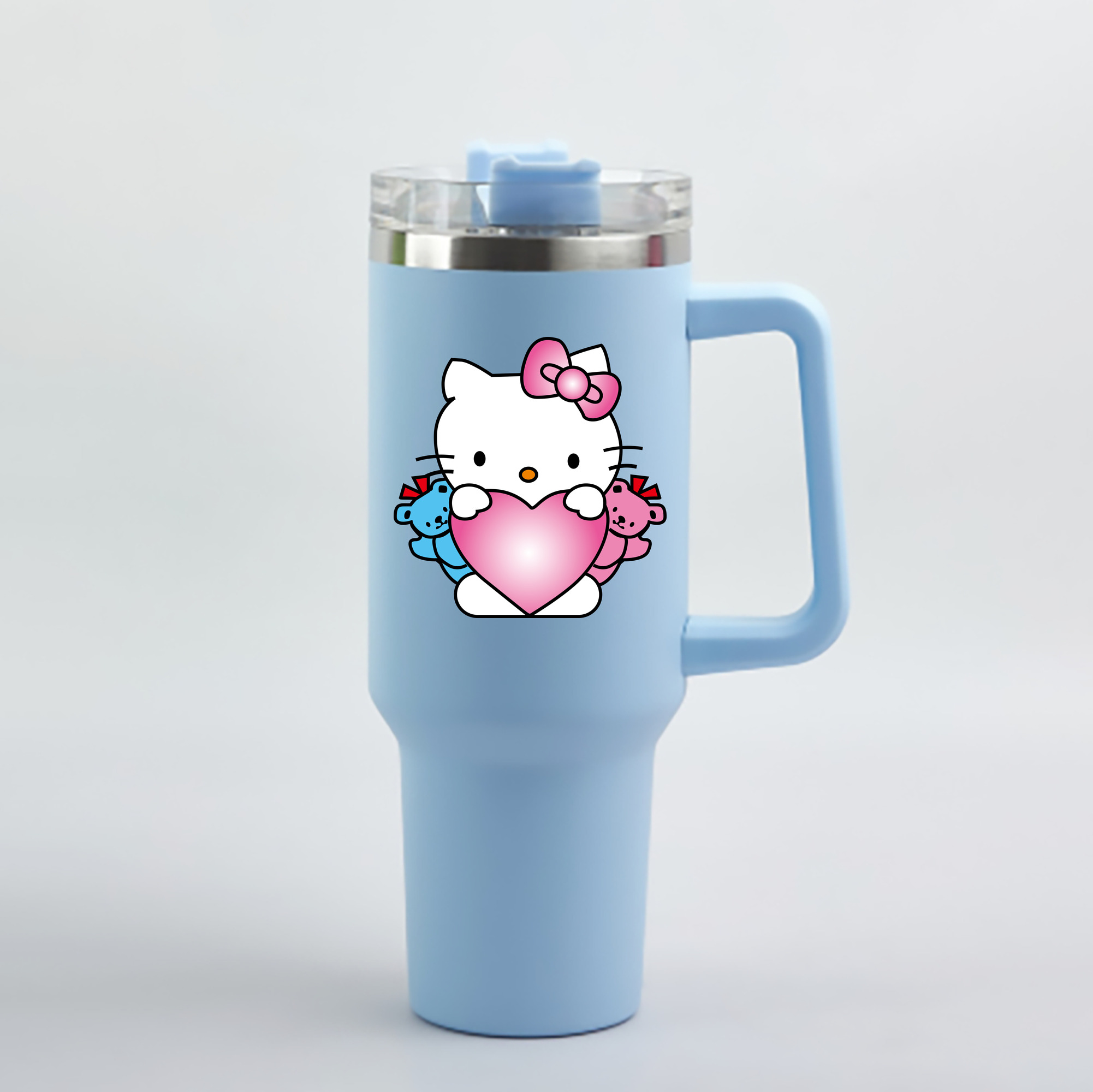 （画像用） Hello Kitty ハローキティ 1200mL車用タンブラー - クリスタルステッカー（プラスチックストロー付き）
