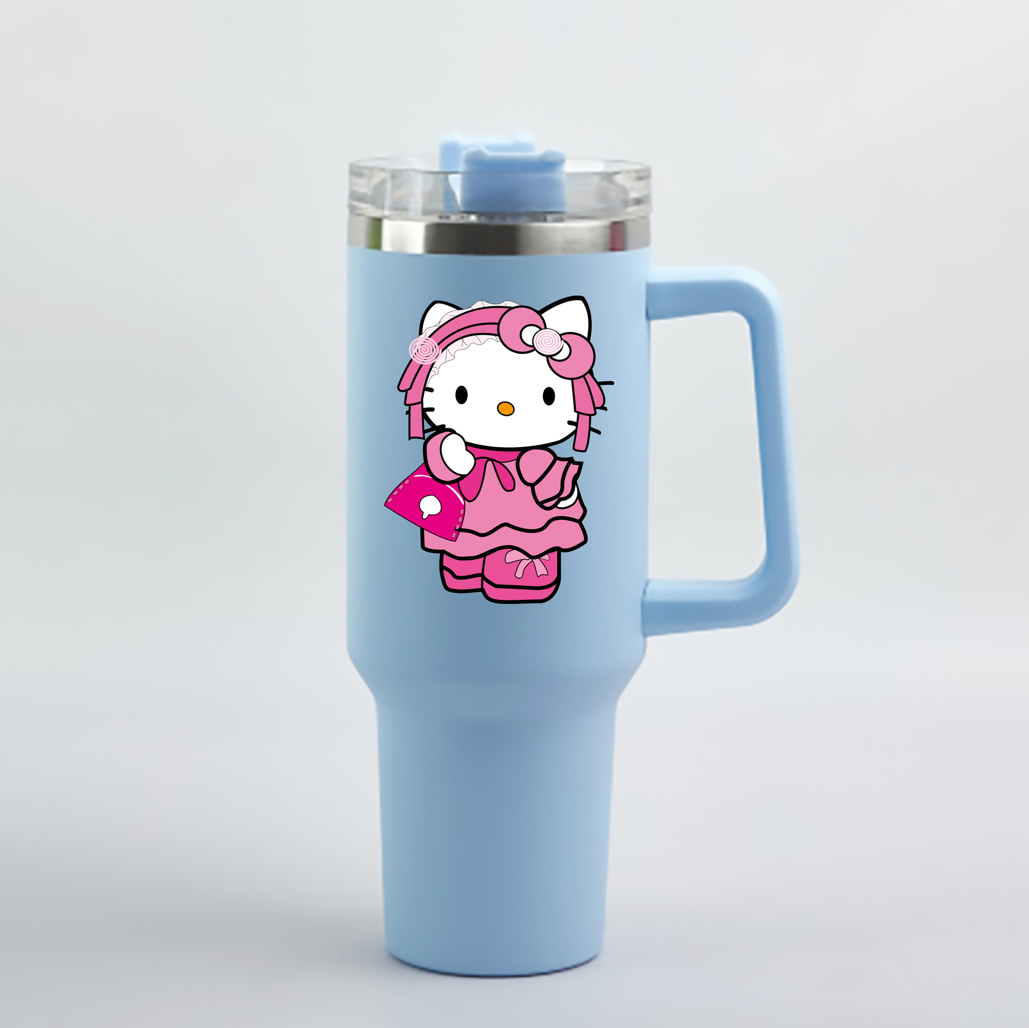 （画像用） Hello Kitty ハローキティ 1200mL車用タンブラー - クリスタルステッカー（プラスチックストロー付き）