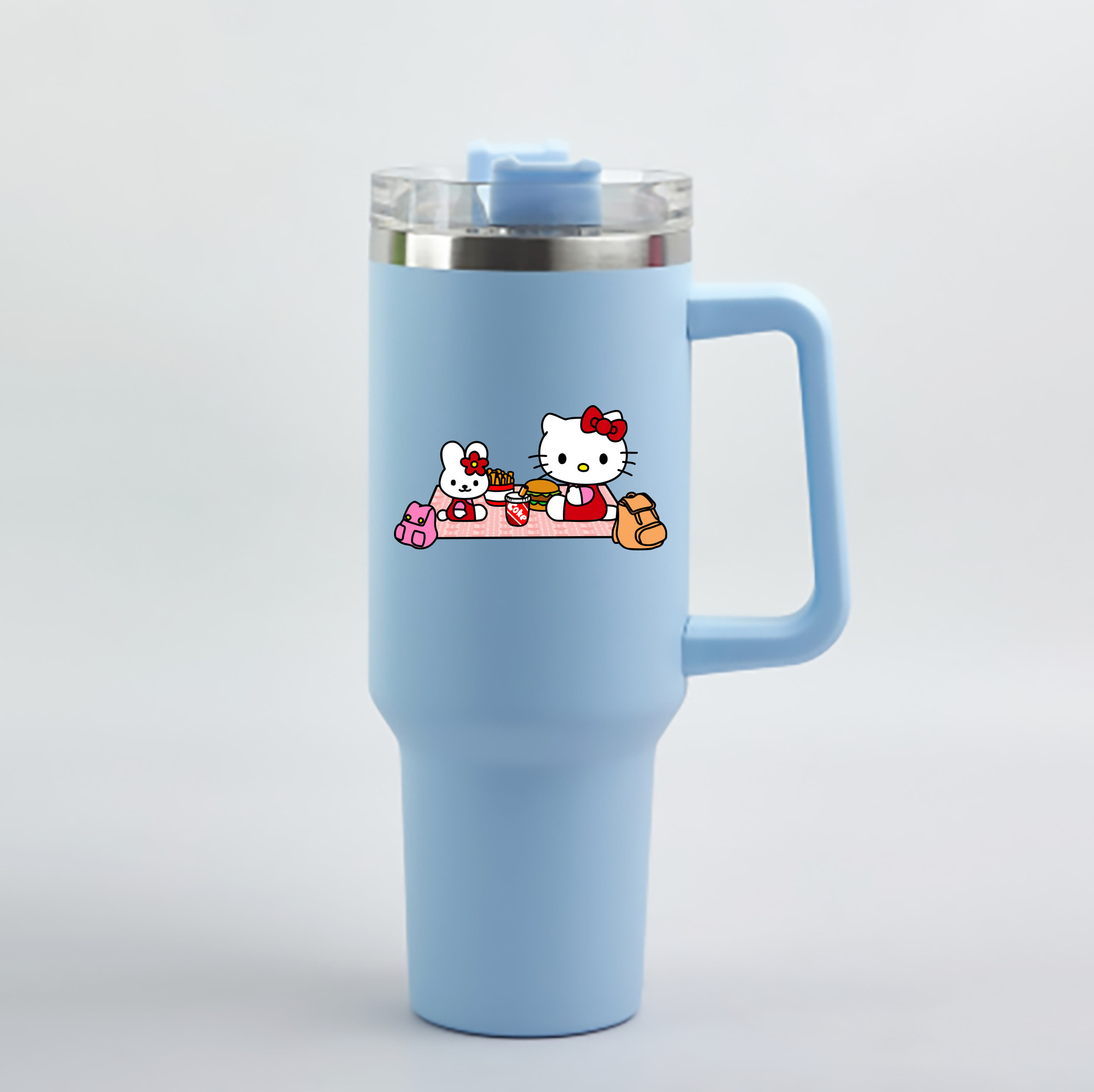 （画像用） Hello Kitty ハローキティ 1200mL車用タンブラー - クリスタルステッカー（プラスチックストロー付き）