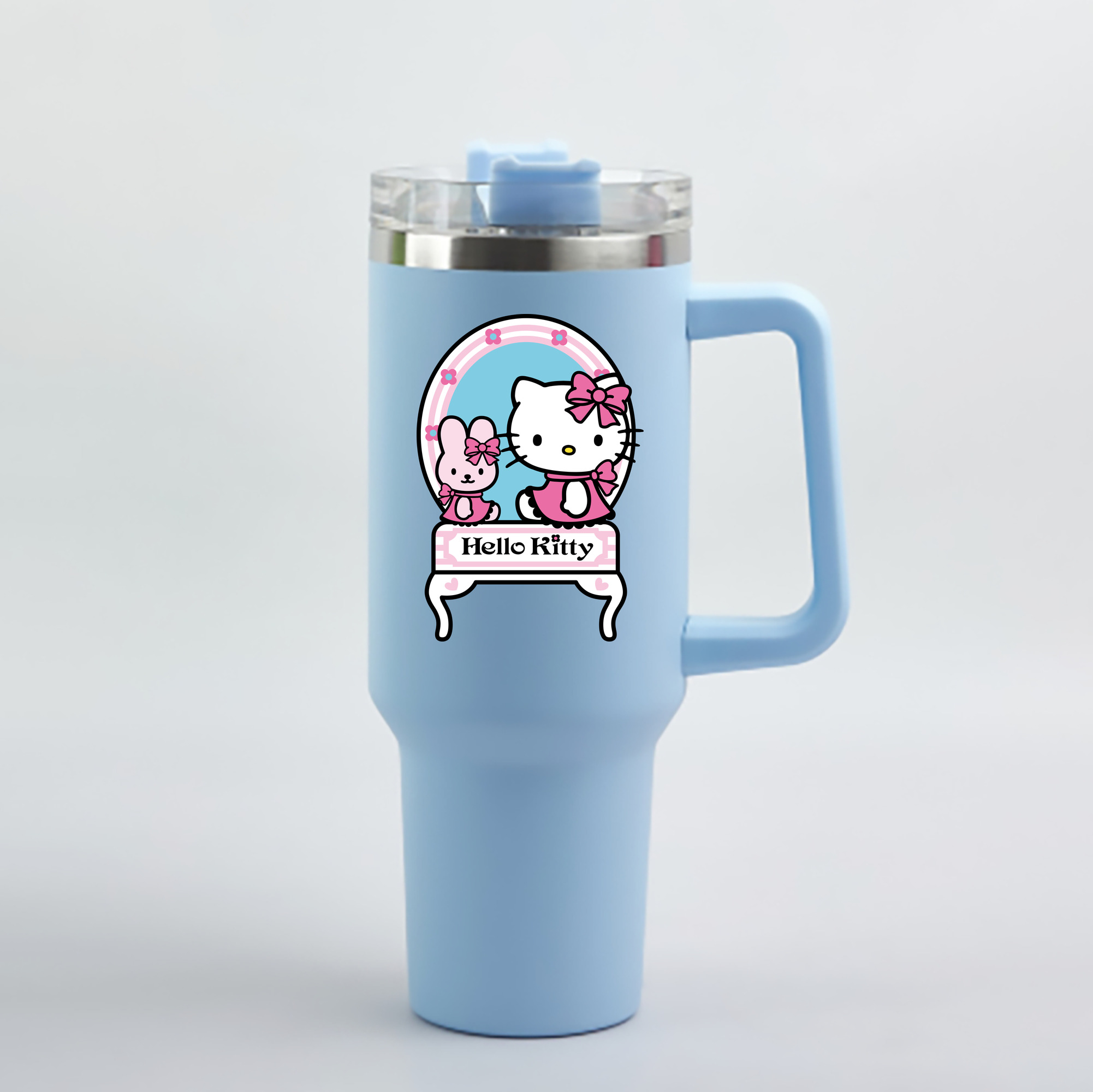 （画像用） Hello Kitty ハローキティ 1200mL車用タンブラー - クリスタルステッカー（プラスチックストロー付き）