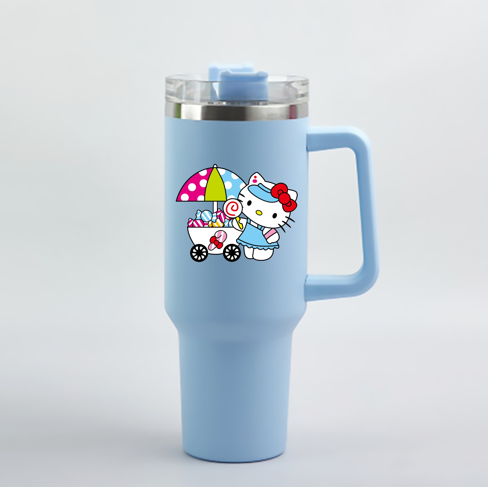 （画像用） Hello Kitty ハローキティ 1200mL車用タンブラー - クリスタルステッカー（プラスチックストロー付き）