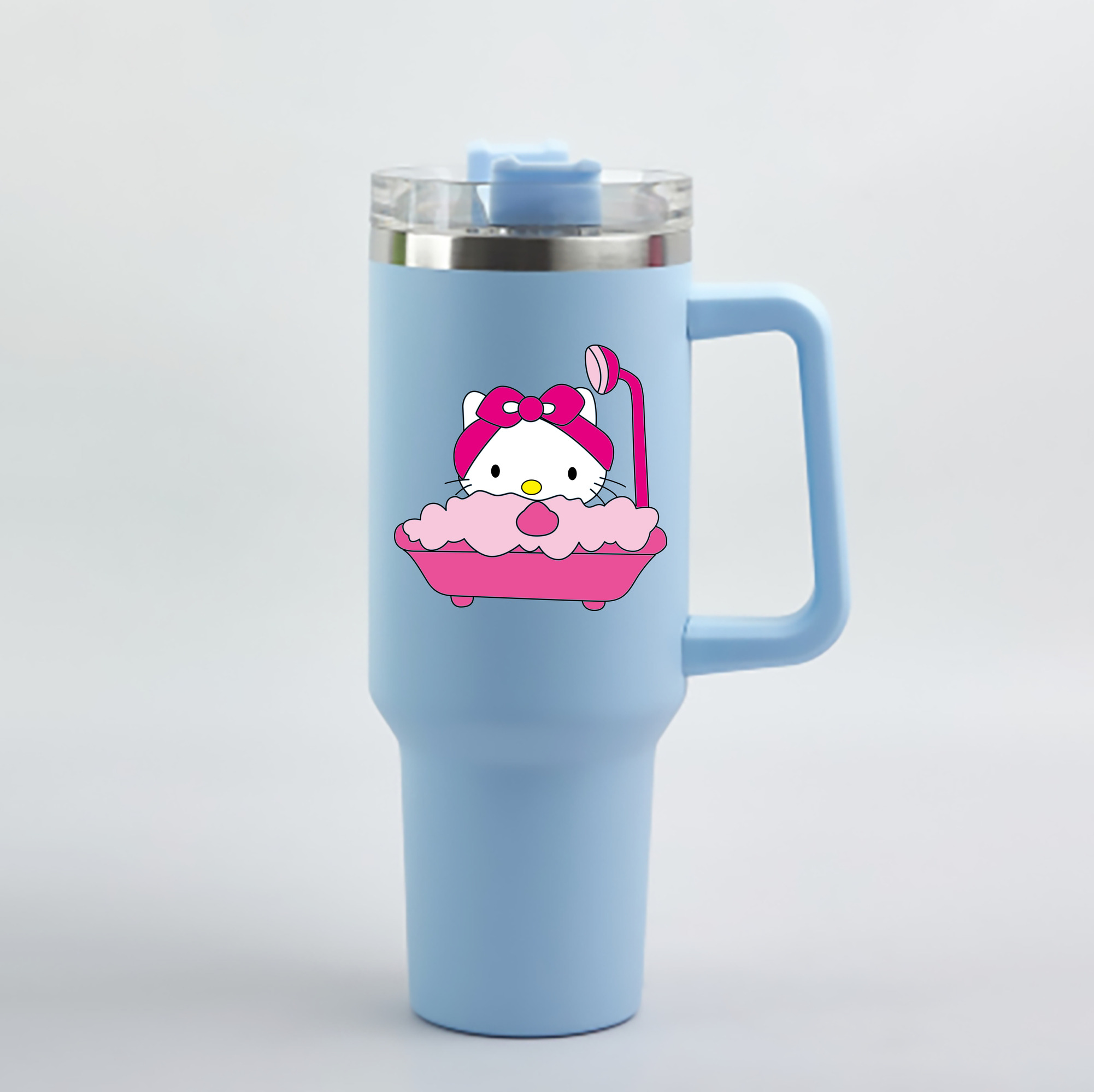 （画像用） Hello Kitty ハローキティ 1200mL車用タンブラー - クリスタルステッカー（プラスチックストロー付き）