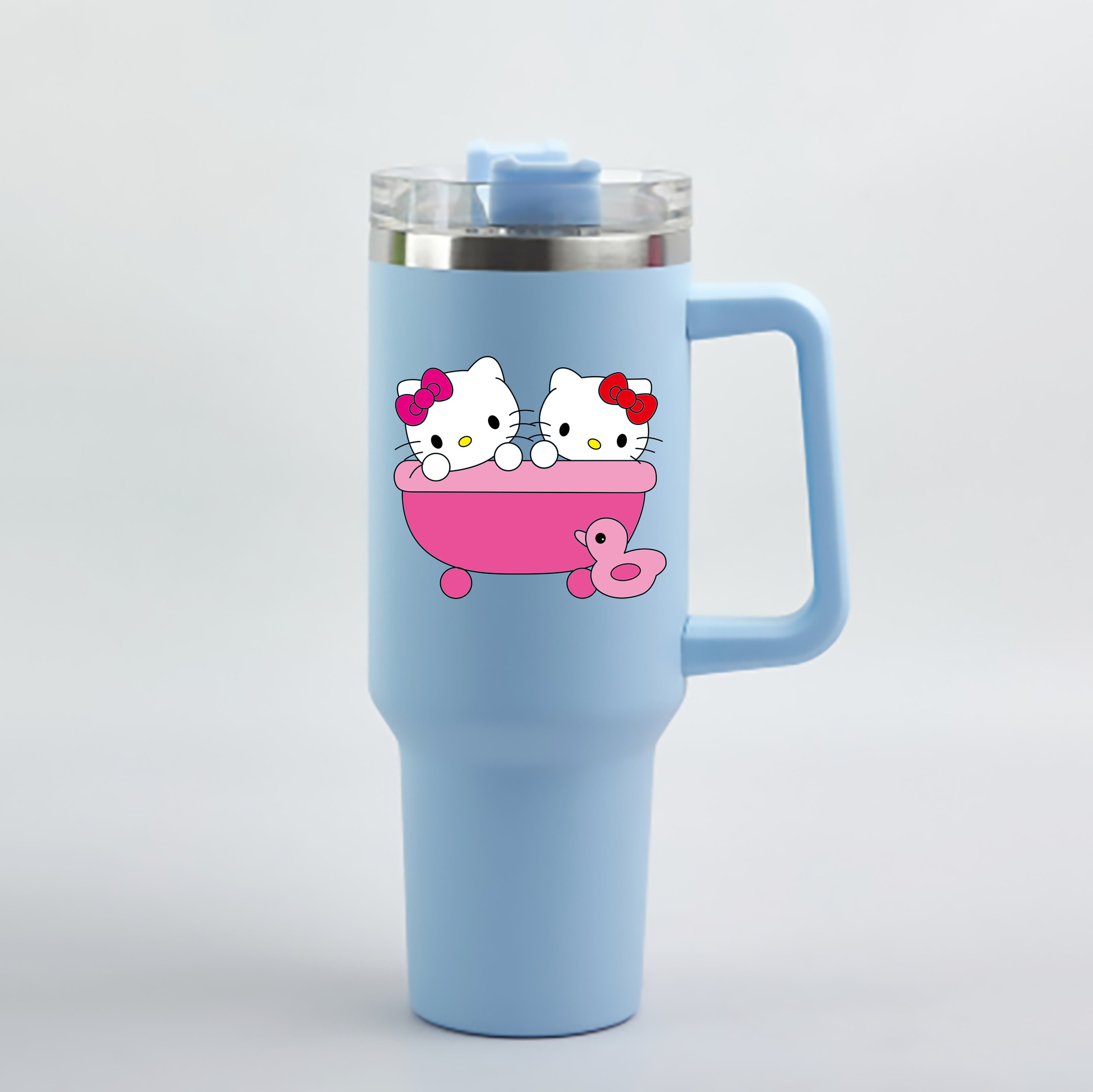（画像用） Hello Kitty ハローキティ 1200mL車用タンブラー - クリスタルステッカー（プラスチックストロー付き）