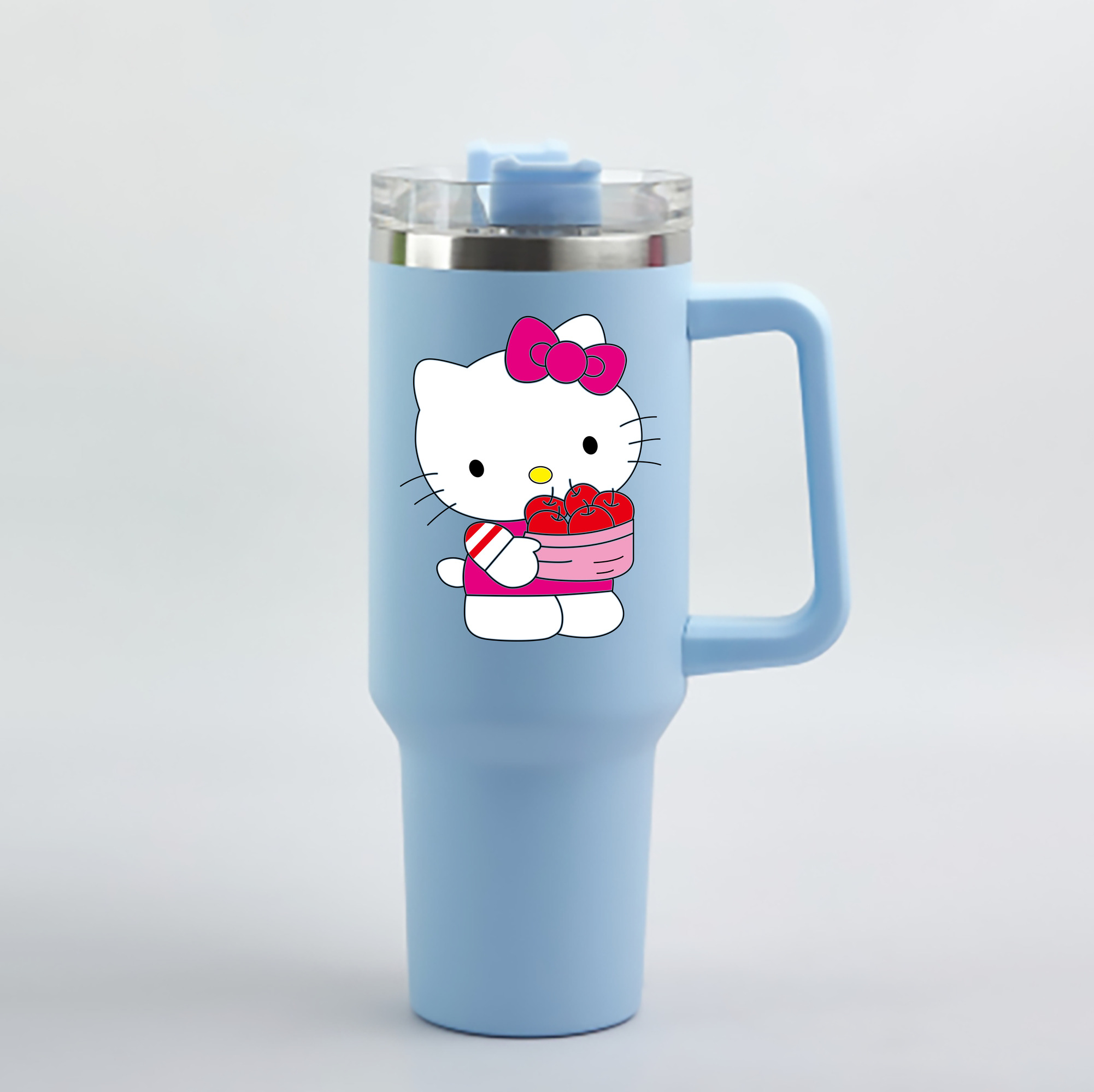 （画像用） Hello Kitty ハローキティ 1200mL車用タンブラー - クリスタルステッカー（プラスチックストロー付き）