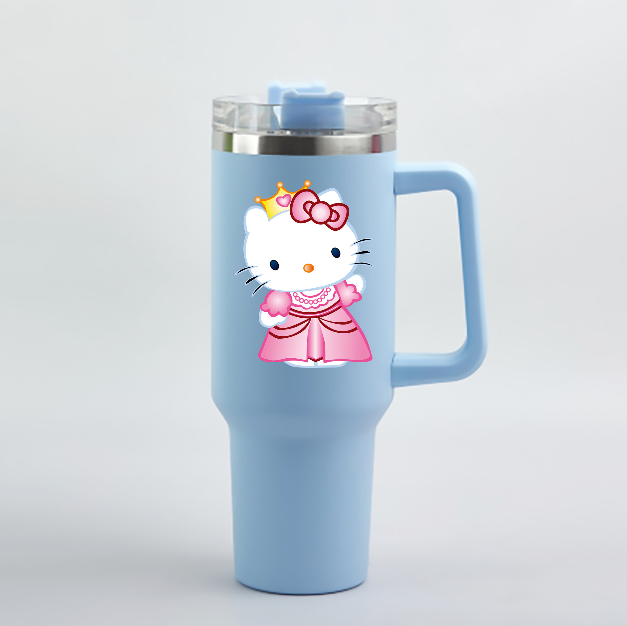 （画像用） Hello Kitty ハローキティ 1200mL車用タンブラー - クリスタルステッカー（プラスチックストロー付き）