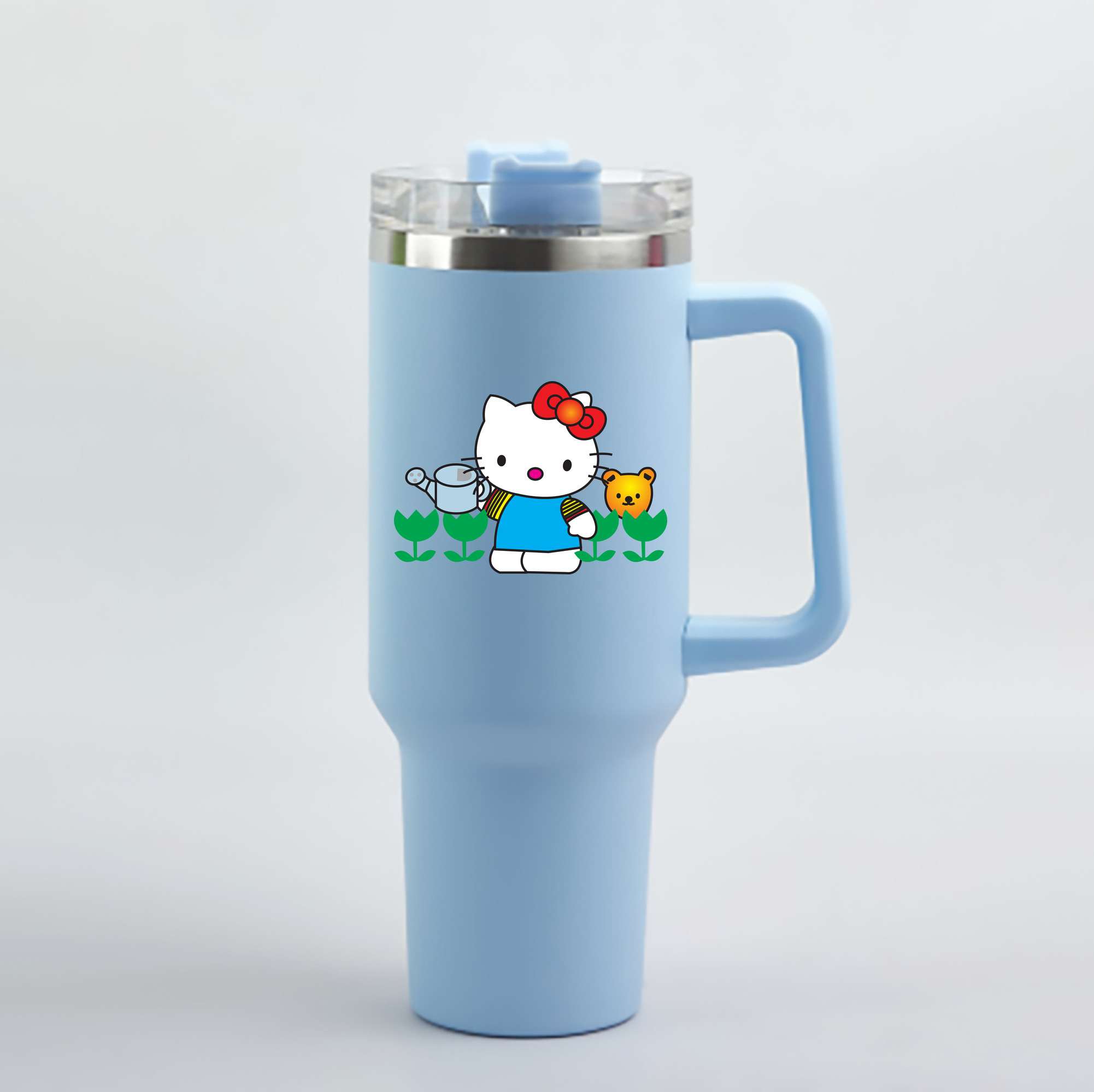 （画像用） Hello Kitty ハローキティ 1200mL車用タンブラー - クリスタルステッカー（プラスチックストロー付き）